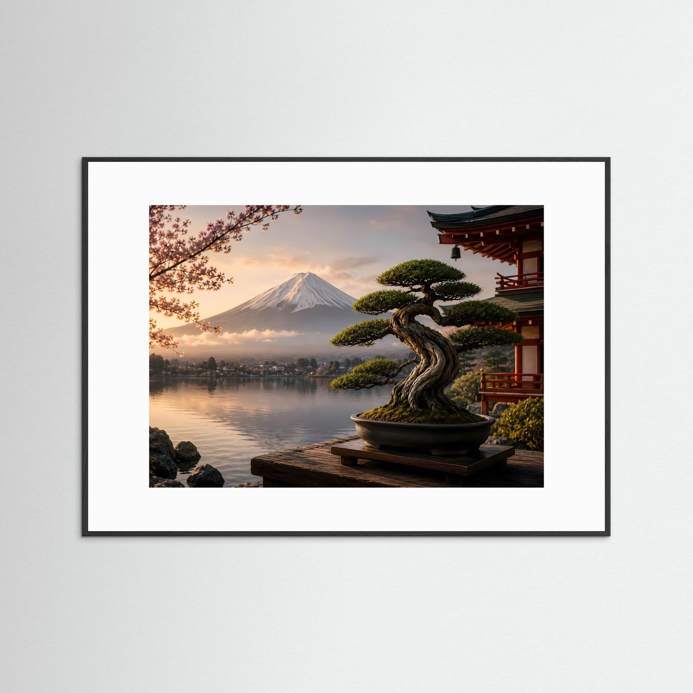 Japanischer Bonsai mit Fuji | Harmonische Zen Wandkunst