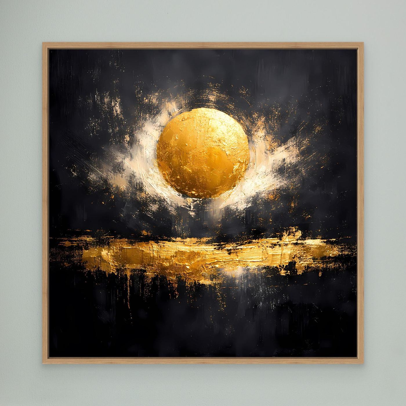Leinwand Abstrakter Goldener Vollmond | Modernes Kosmisches Wandbild