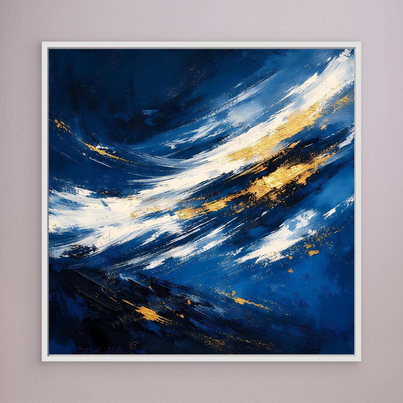 Leinwand Abstraktes Meeresgemälde in Dunkelblau und Gold | Modernes Ozean Wandbild