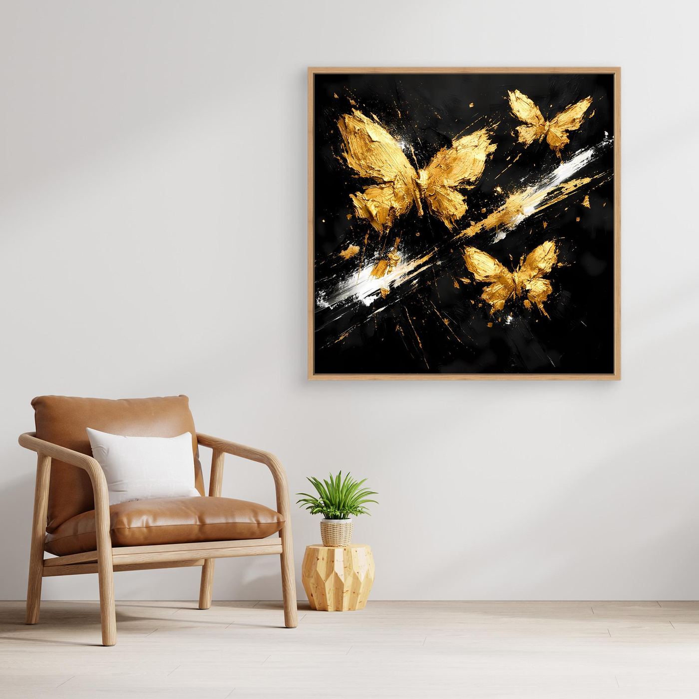 Leinwand Goldene Schmetterlinge im Flug | Abstraktes Modernes Wandbild
