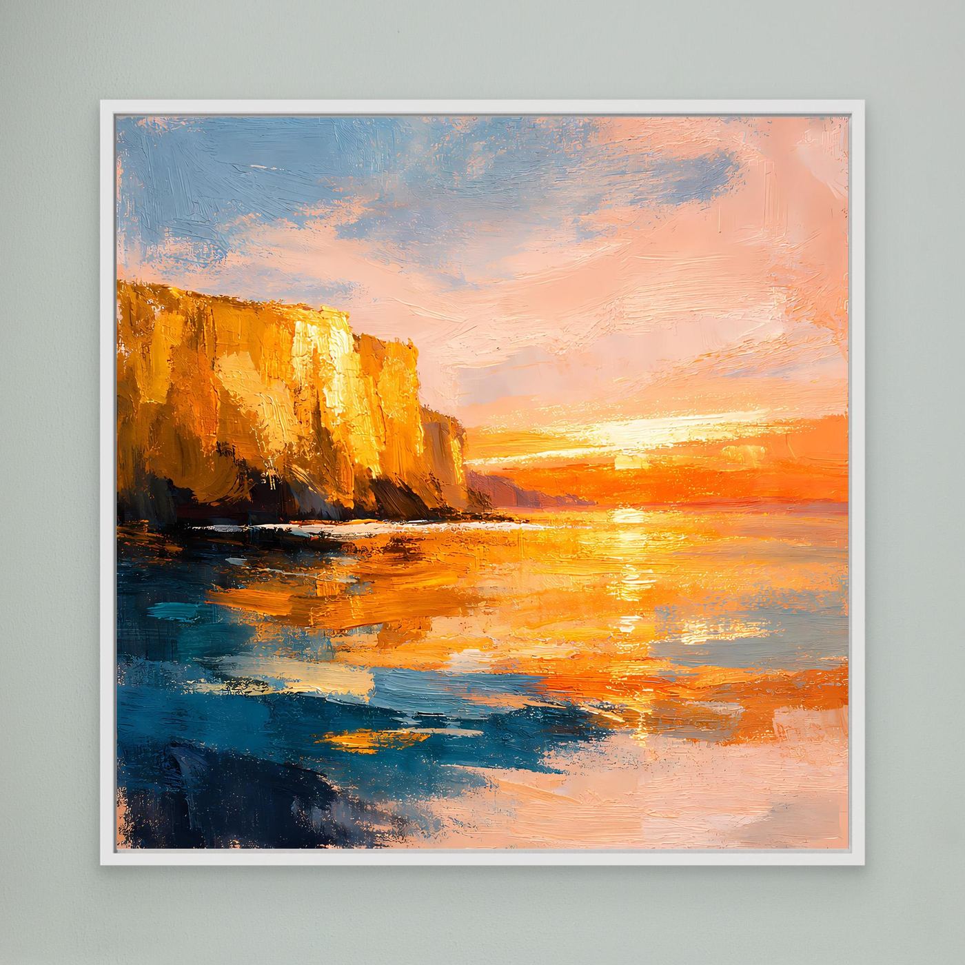 Leinwand Goldener Sonnenuntergang an der Steilküste | Abstraktes Meeres Wandbild