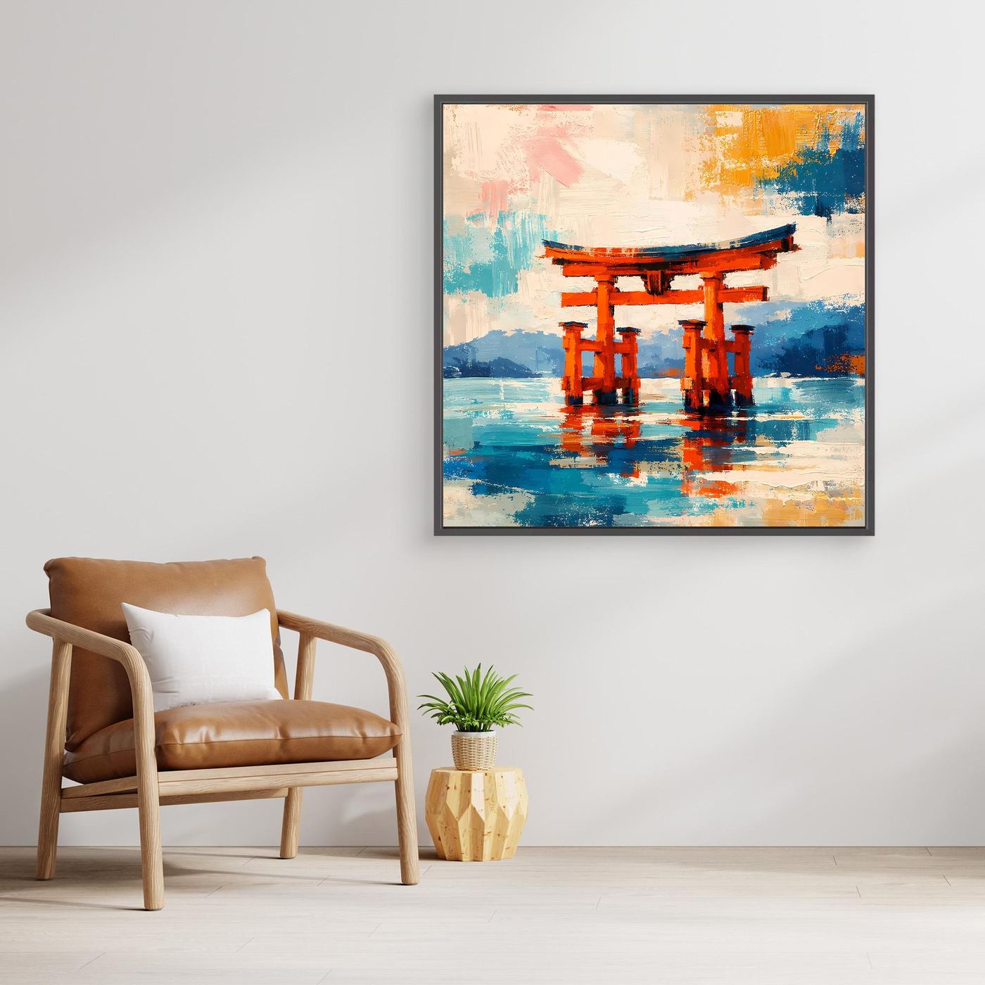 Leinwandbild Japanisches Torii-Tor im Meer | Abstraktes Kultur Wandbild auf echtem Holzkeilrahmen