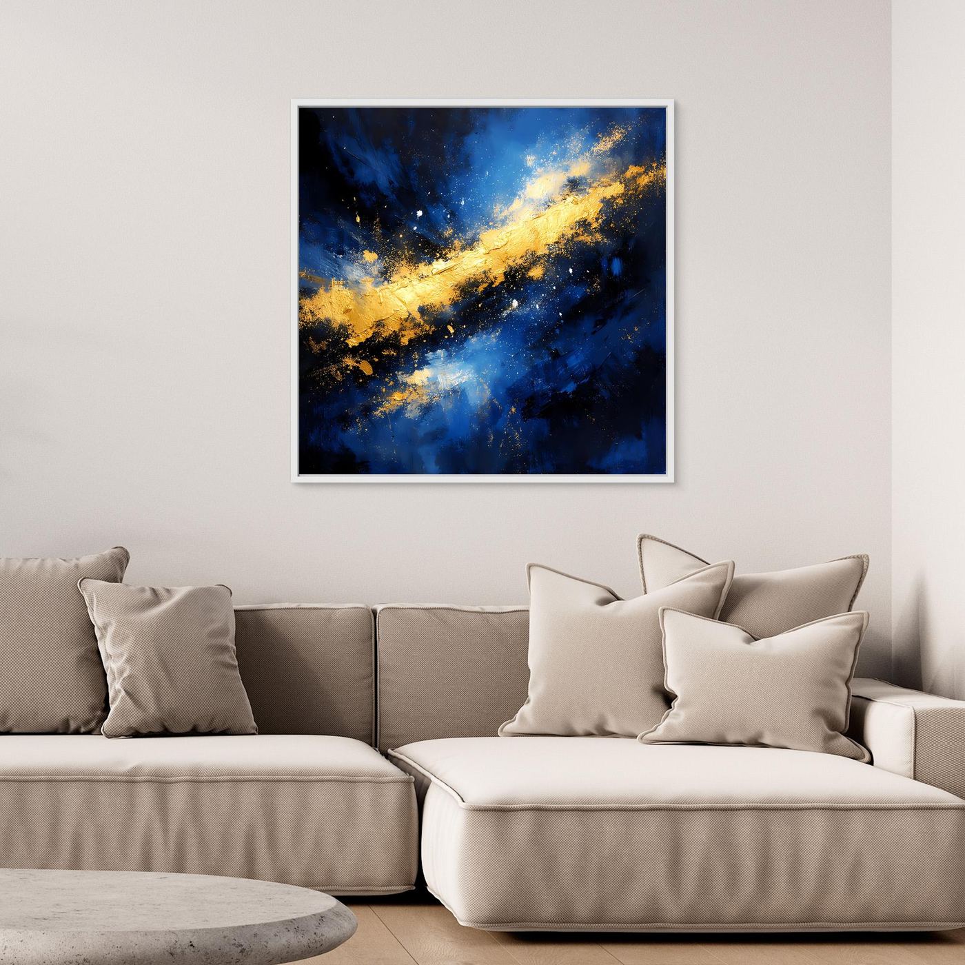 Leinwand Abstraktes Universum in Blau und Gold | Modernes Kosmos Wandbild
