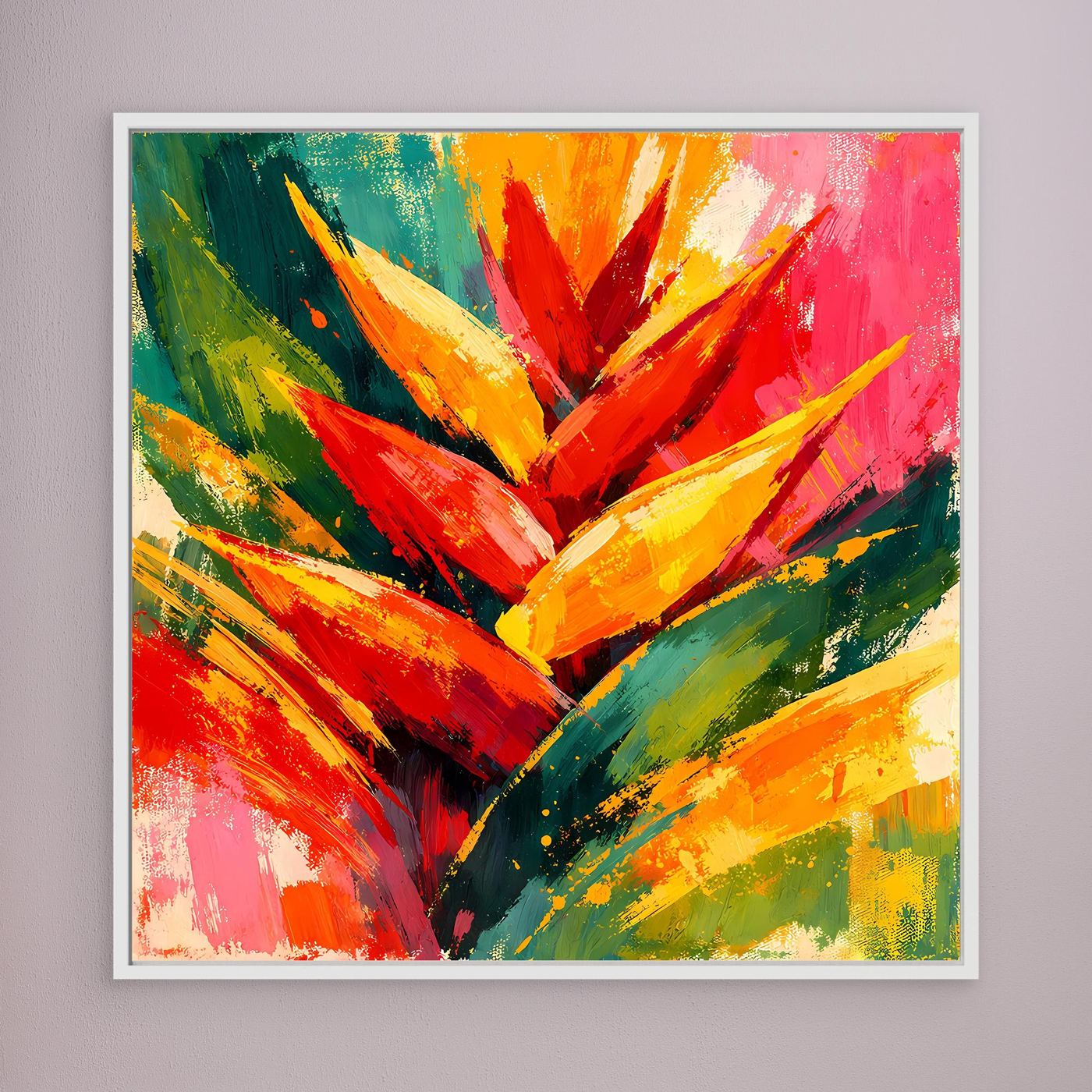 Leinwand Abstrakte Helikonie Blüte | Modernes Tropen Wandbild Bunt Exotisch