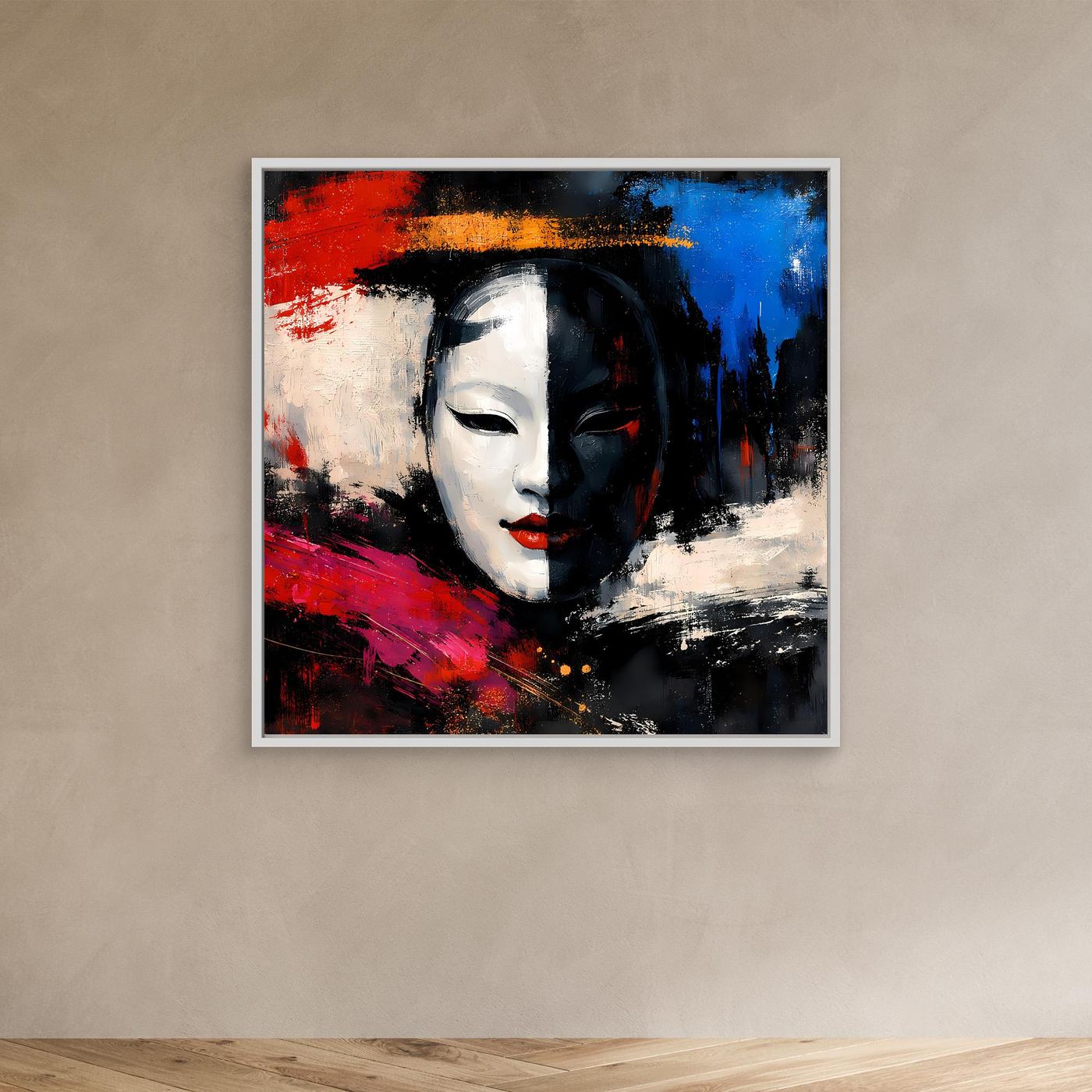 Leinwand Geisha-Maske im Pop-Art-Stil | Modernes Abstraktes Wandbild
