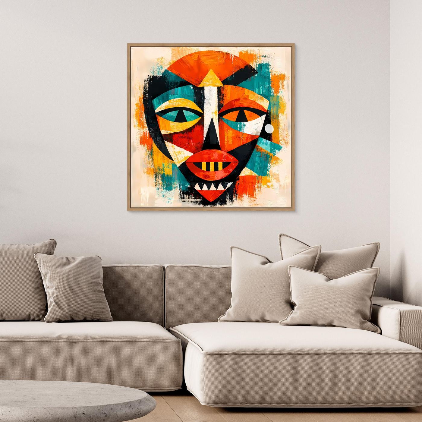 Leinwand Abstrakte Afrikanische Maske | Kubistisches Modern Art Wandbild