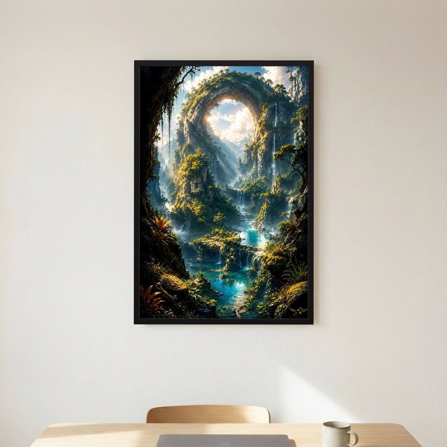 Mystisches Felsentor im Dschungel | Türkise Wasserfälle & verborgene Bergwelt | Poster Hochformat