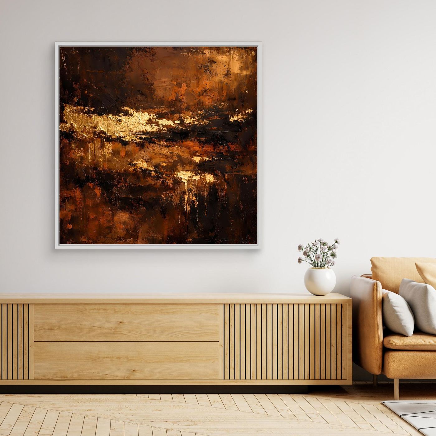 Leinwand Abstraktes Ölgemälde in Gold und Bronze | Modernes Luxus Wandbild