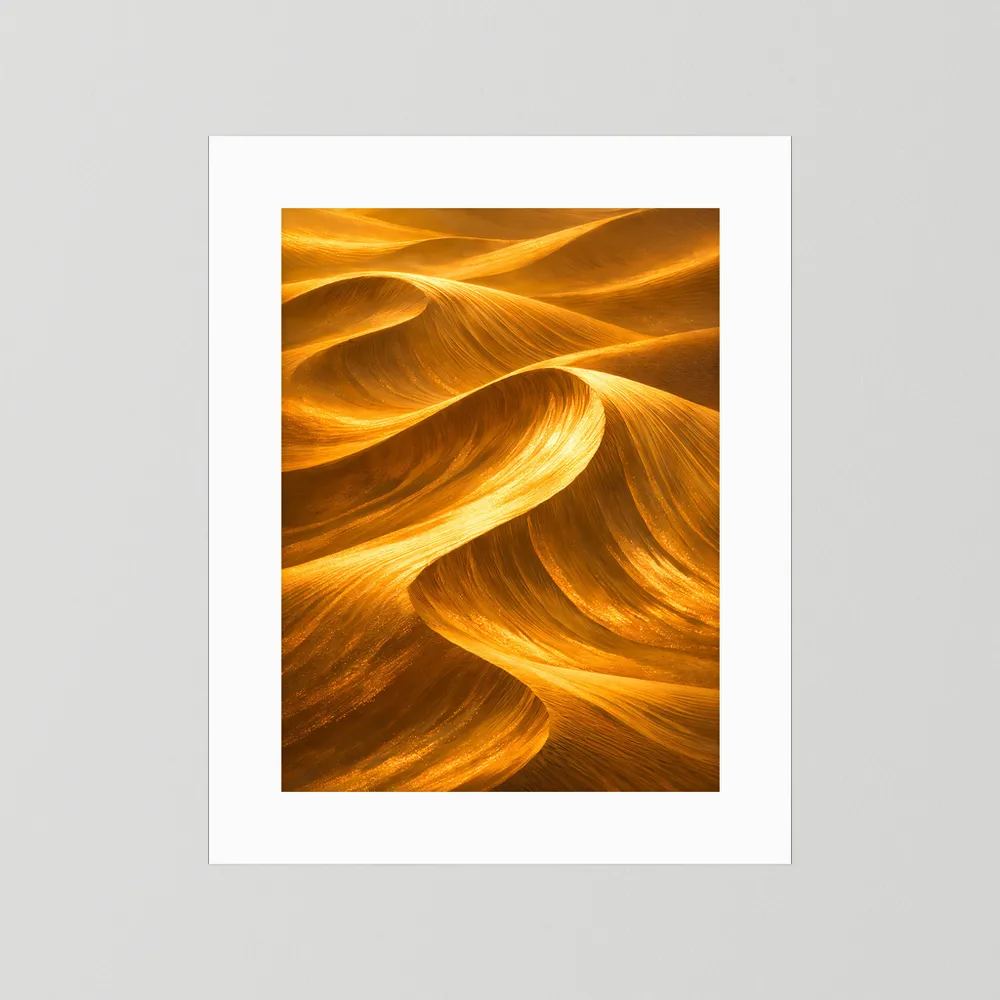 Wüstenlandschafts-Poster mit weißem Passepartout und goldener Sanddünen-Abstraktion
