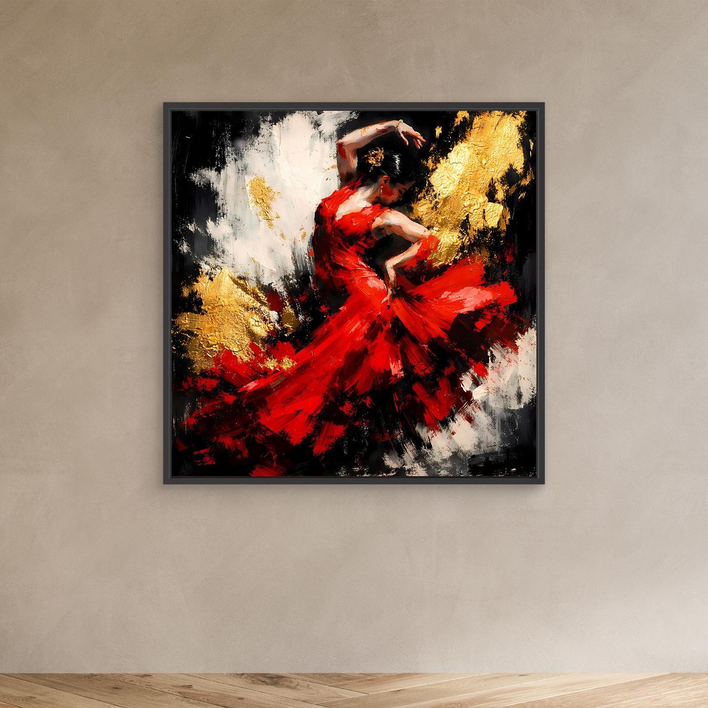 Leinwand Flamenco Tänzerin in Rot und Gold | Modernes Abstraktes Tanz Wandbild