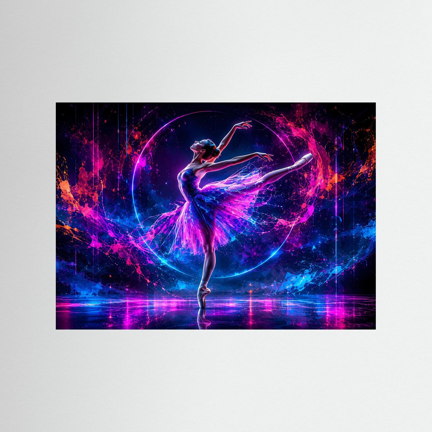 Neon Ballerina Poster | Leuchtende Tanzkunst in Pink Blau | Moderne Abstrakte Ballett Wandkunst | Futuristischer Kunstdruck