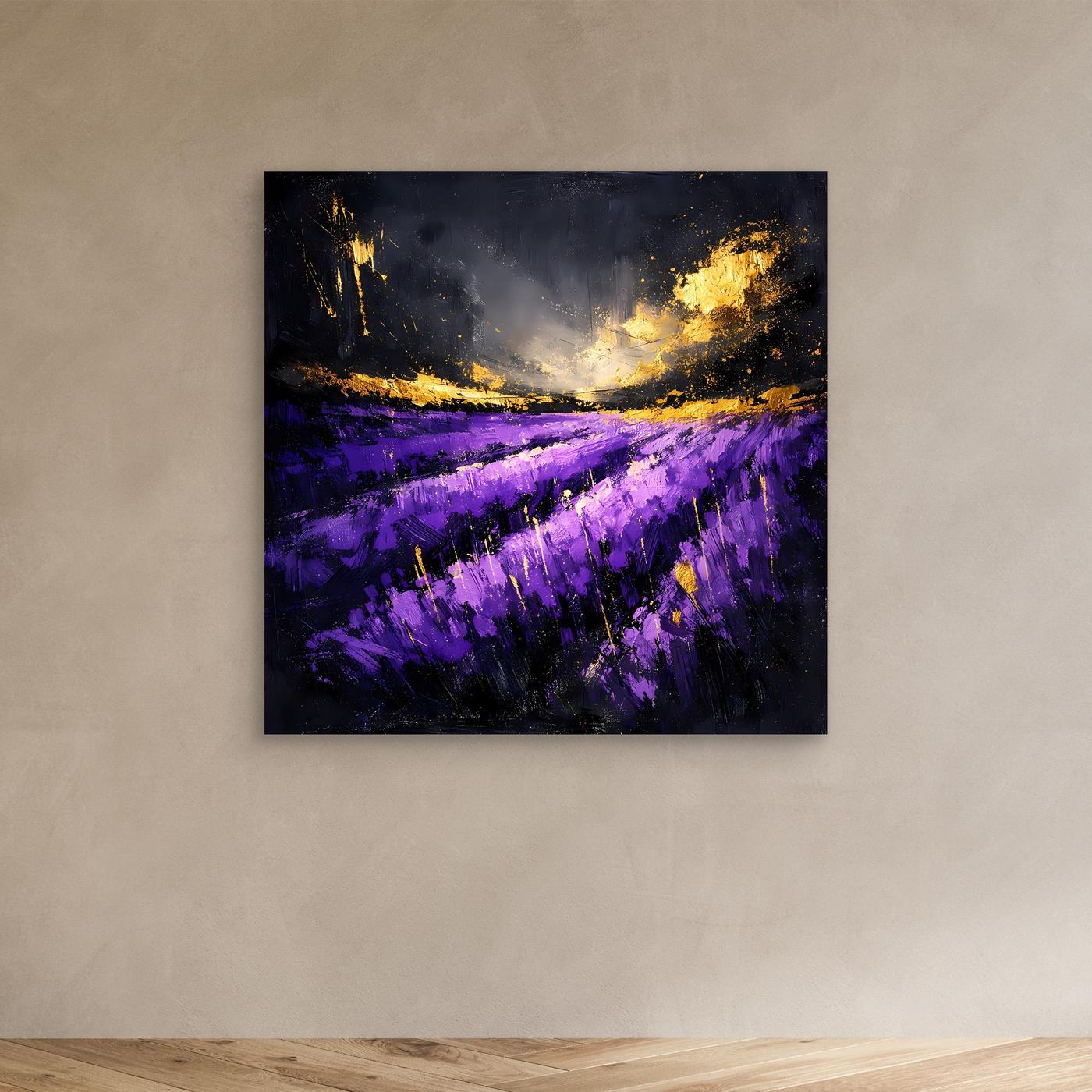 Leinwand Abstraktes Lavendelfeld im Abendlicht | Modernes Natur Wandbild