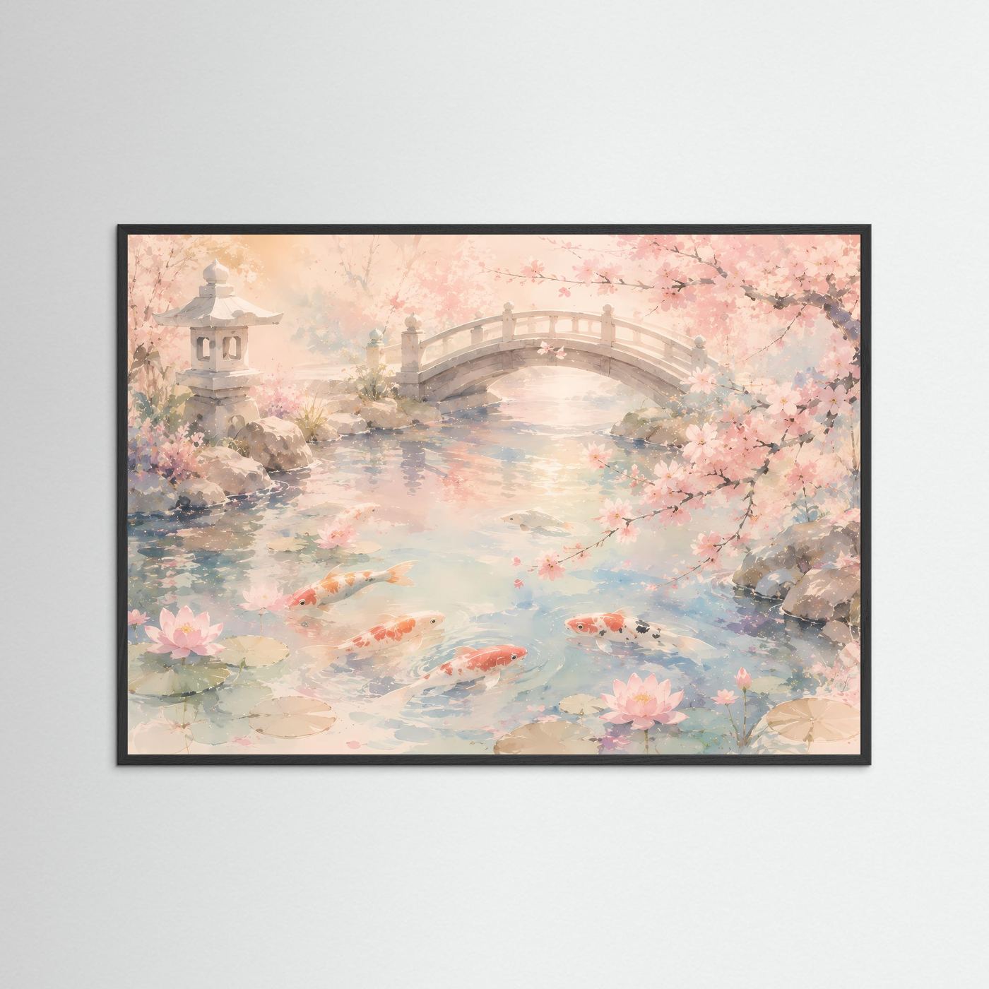 Japanischer Koi-Teich mit Kirschblüten | Zen Garten in Pastell Rosa