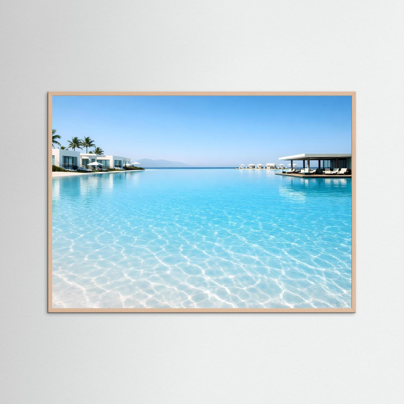 Panorama-Poster mit türkisfarbenem Wasser, Poolsteg und Resortgebäuden