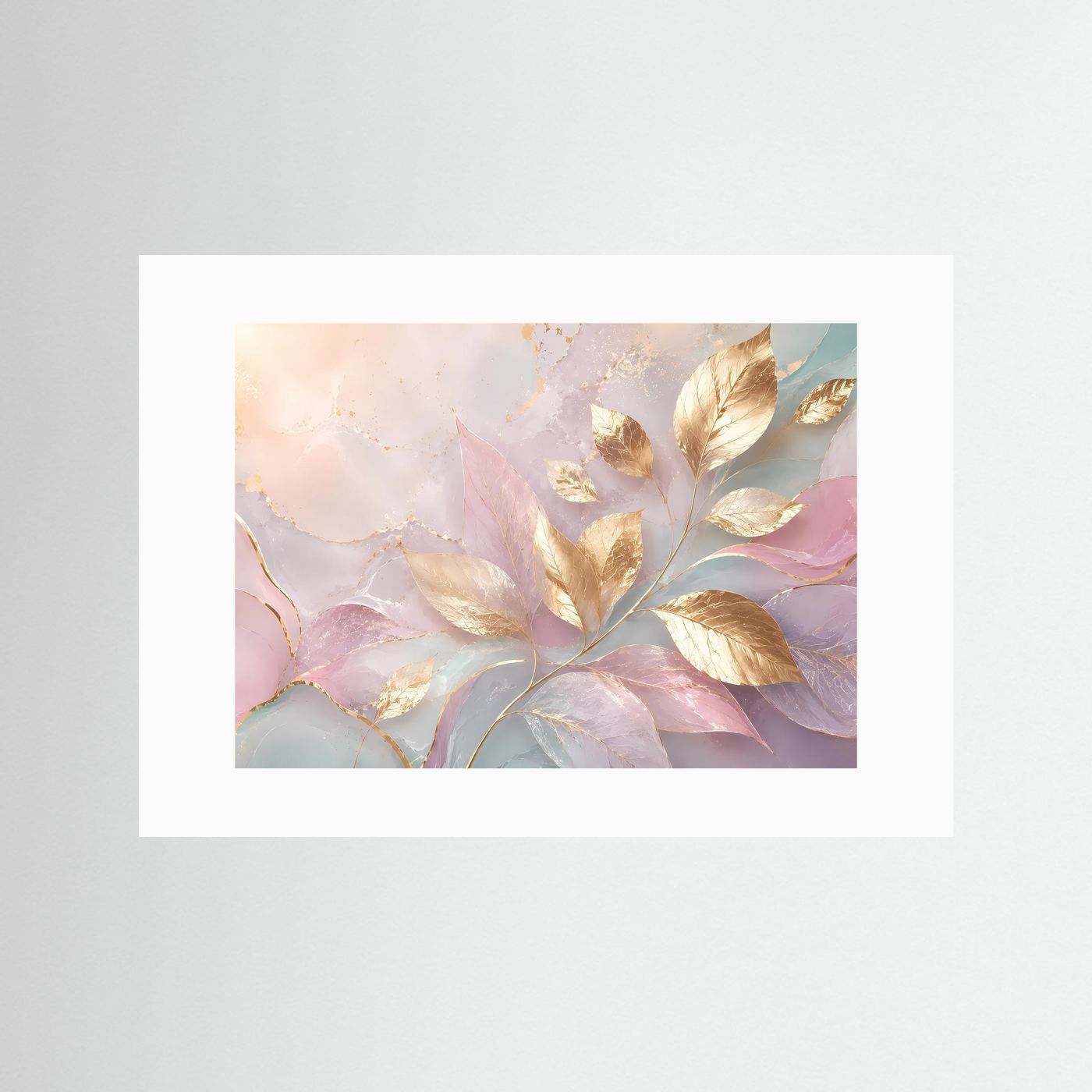 Goldene Blätter Poster | Pastell Wandkunst mit Gold | Elegante Botanische Abstrakte Kunst | Modernes Natur Wandbild