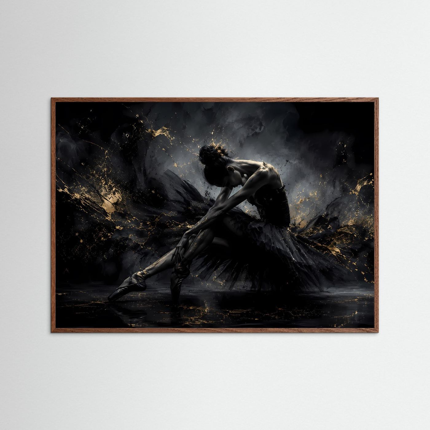 Anmut in Schwarz & Gold | Elegantes Ballerina Poster im Modern Art Stil