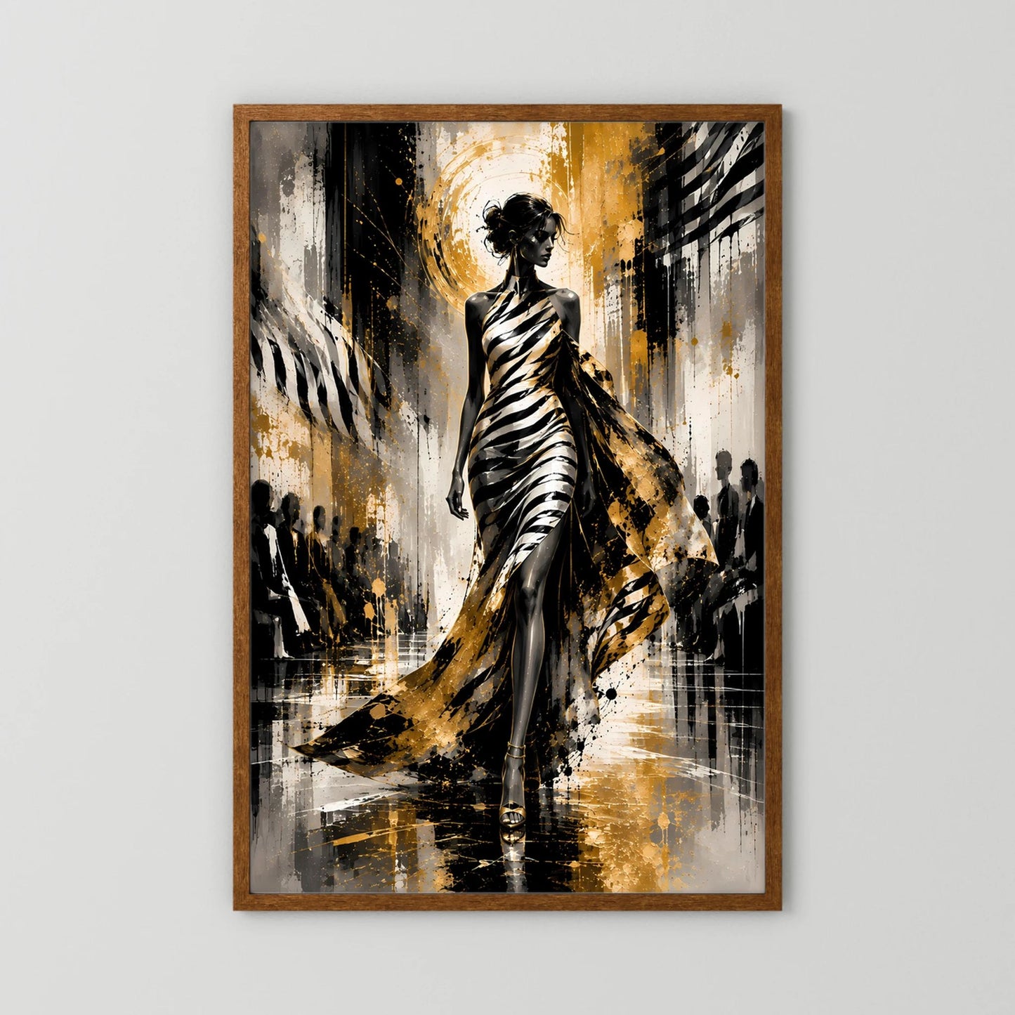 Elegante Frau in Gold & Schwarz | Abstrakte Fashion Kunst | Poster Hochformat