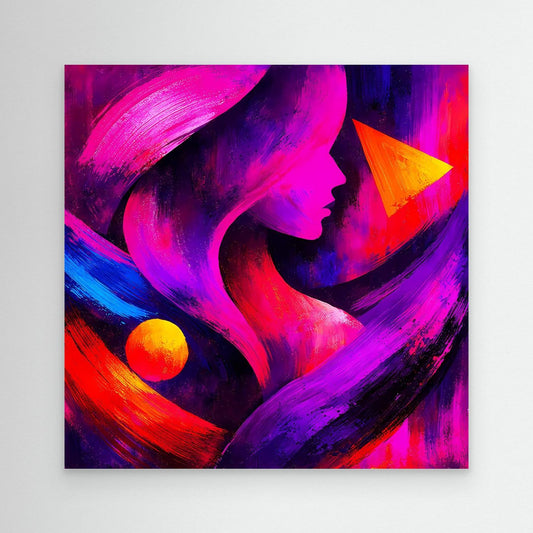 Neon-Pop-Art Leinwandbild: abstrakte Frauensilhouette, ohne Rahmen