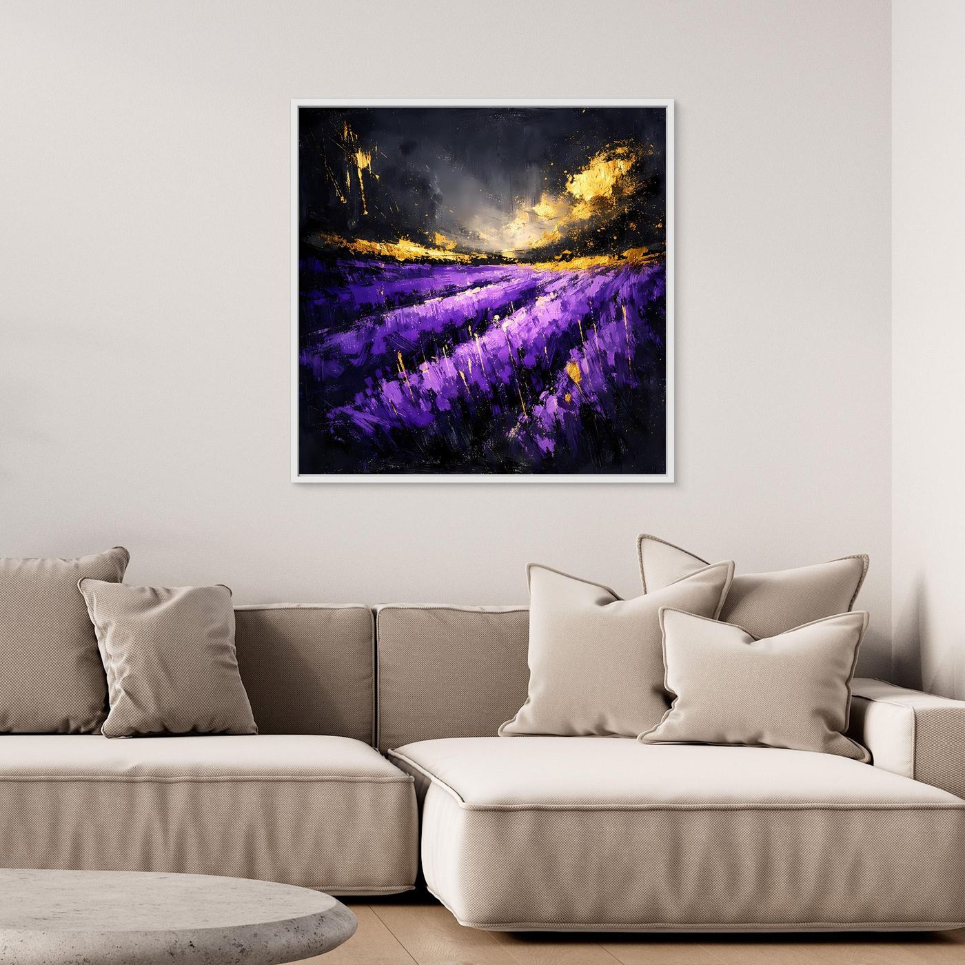 Leinwand Abstraktes Lavendelfeld im Abendlicht | Modernes Natur Wandbild