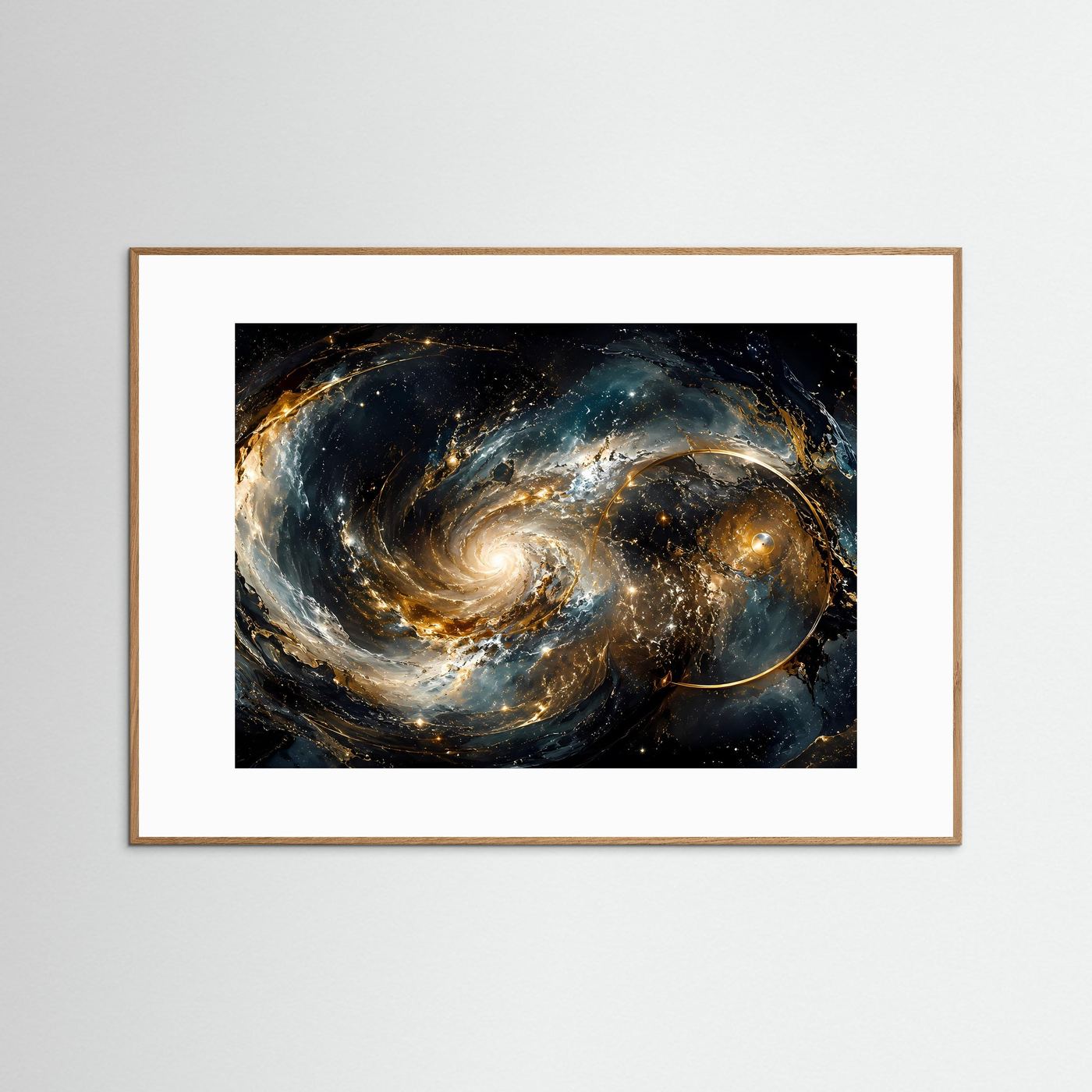 Faszinierender Galaxie-Wirbel mit Goldakzenten | Modernes Weltraum & Kunst Poster Querformat