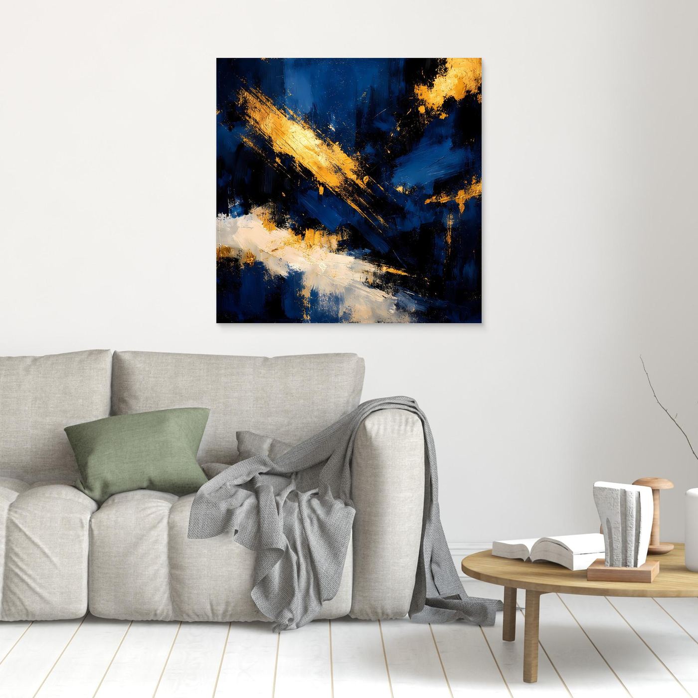 Leinwand Abstraktes Universum in Dunkelblau und Gold | Modernes Expressionistisches Wandbild
