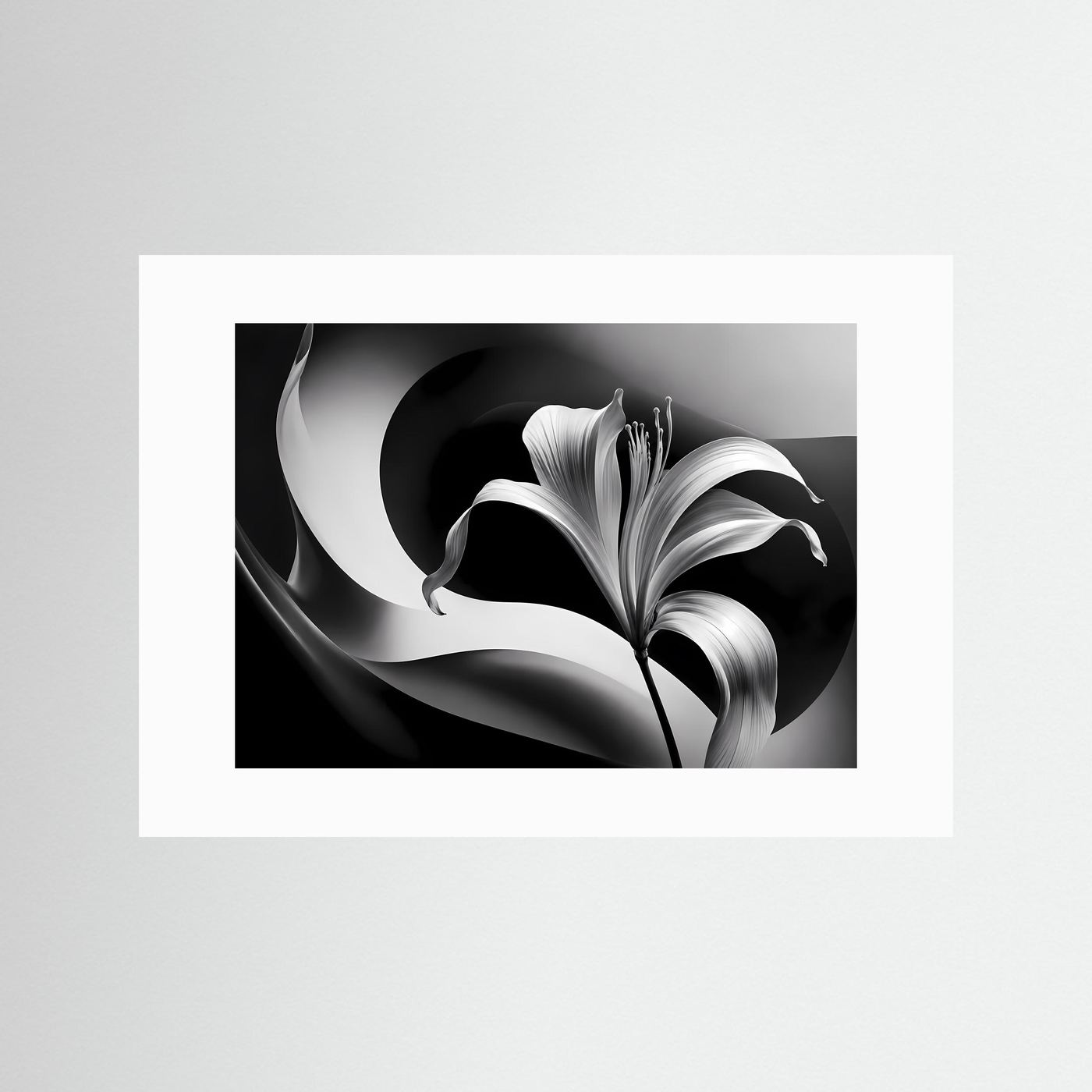 Schwarz-Weiß Lilie Wandbild | Abstrakte Blumen Kunst in Schwarz & Weiß