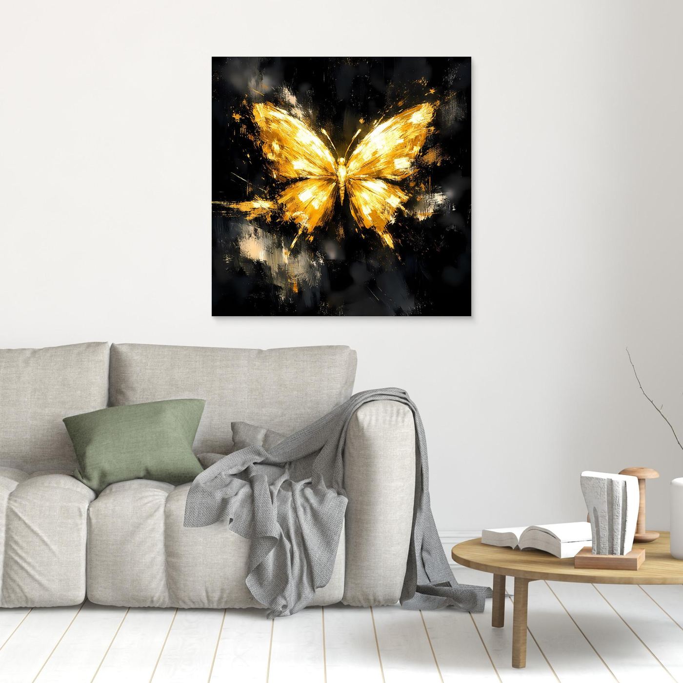 Leinwand Eleganter Goldener Schmetterling | Abstraktes Luxus Wandbild