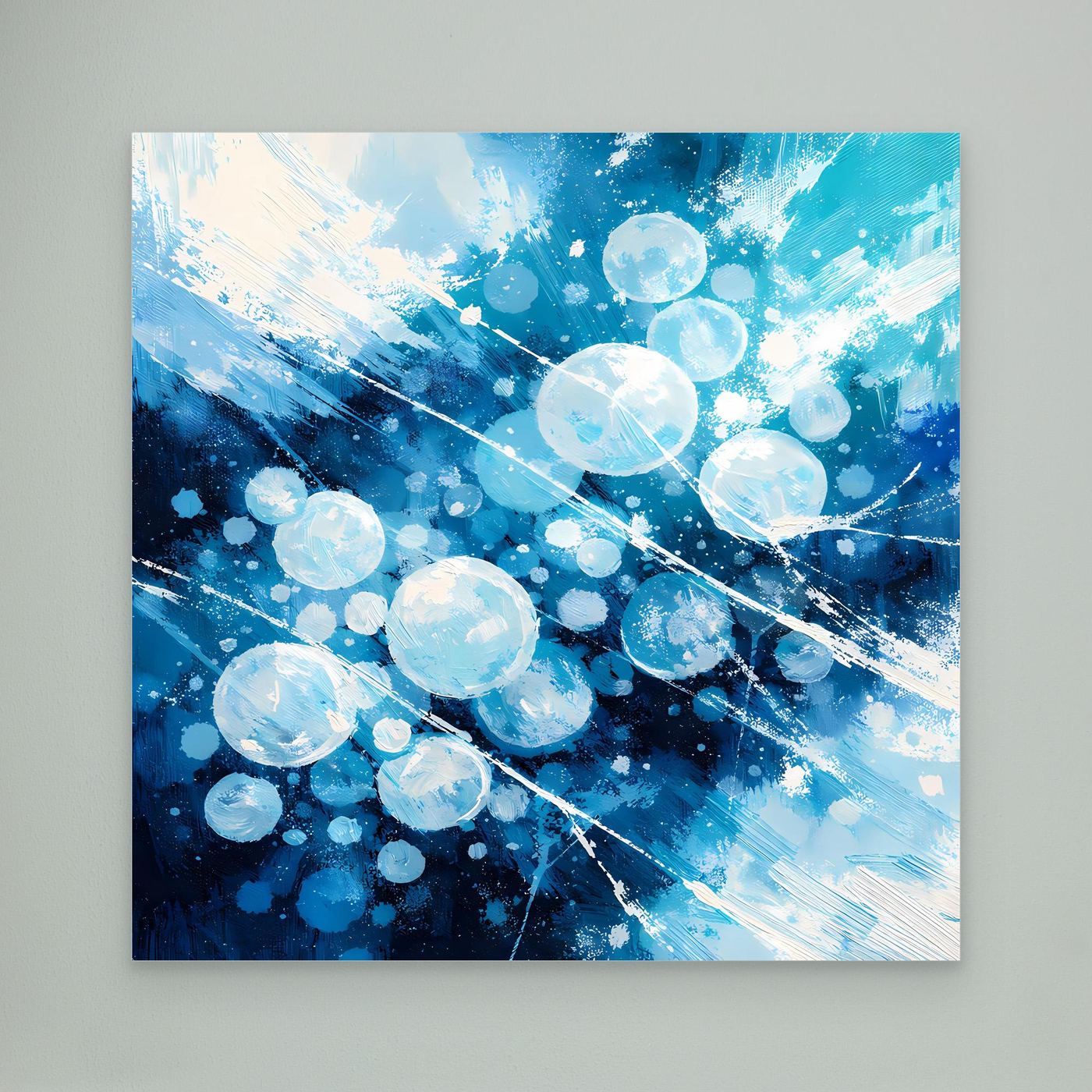 Leinwand Eingefrorene Luftblasen im Eis | Abstraktes Natur Winter Wandbild