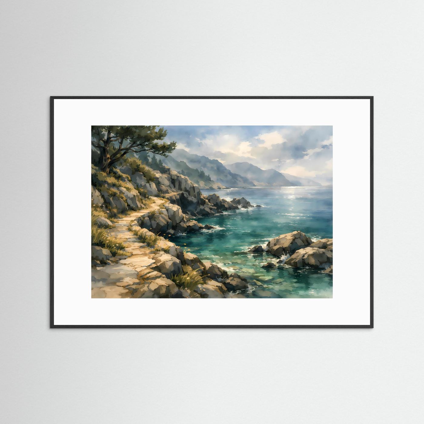 Mediterraner Küstenpfad am Meer | Panorama Natur & Landschaft Poster Querformat