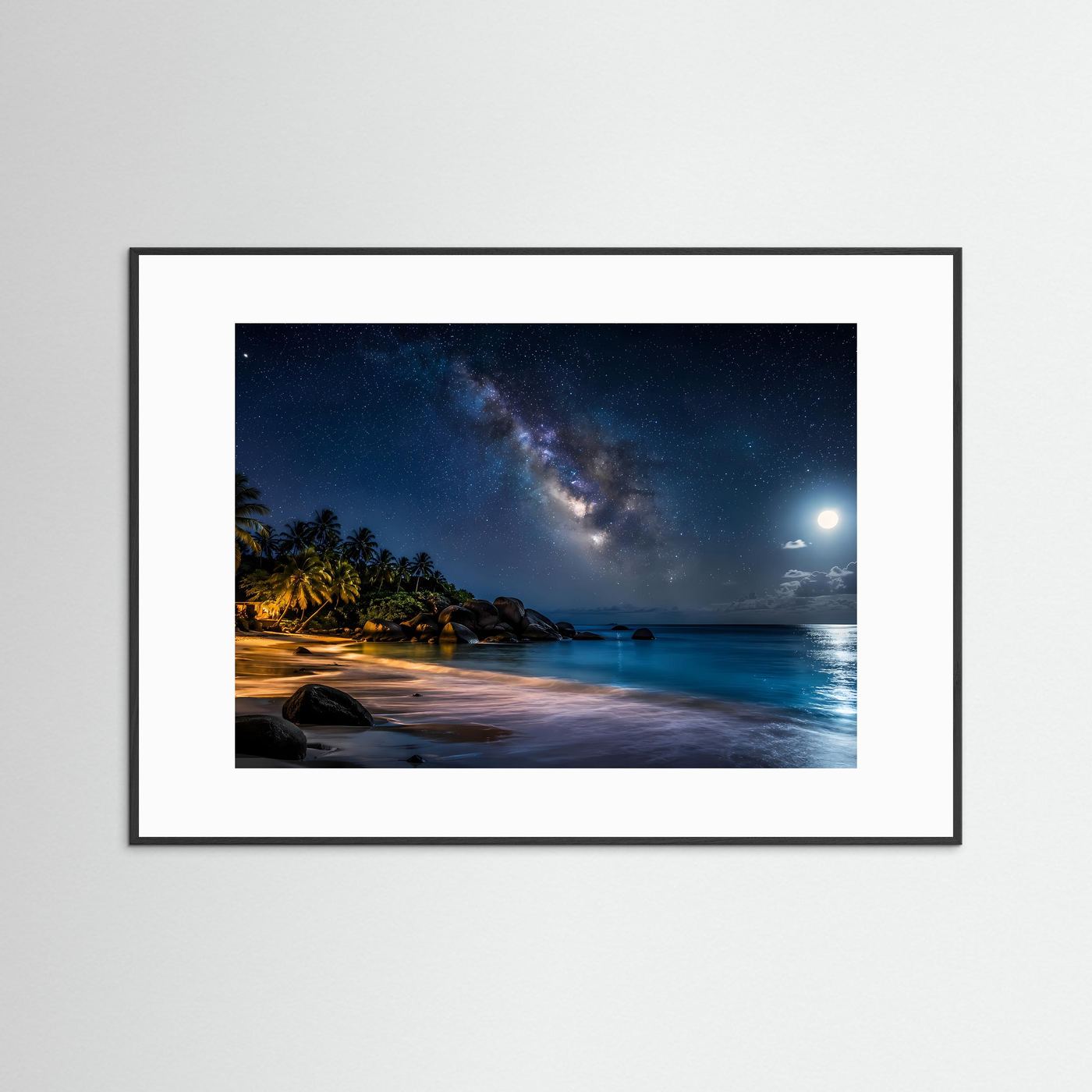Tropischer Sternenhimmel am Strand | Magisches Nacht-Poster & Wandbild Querformat