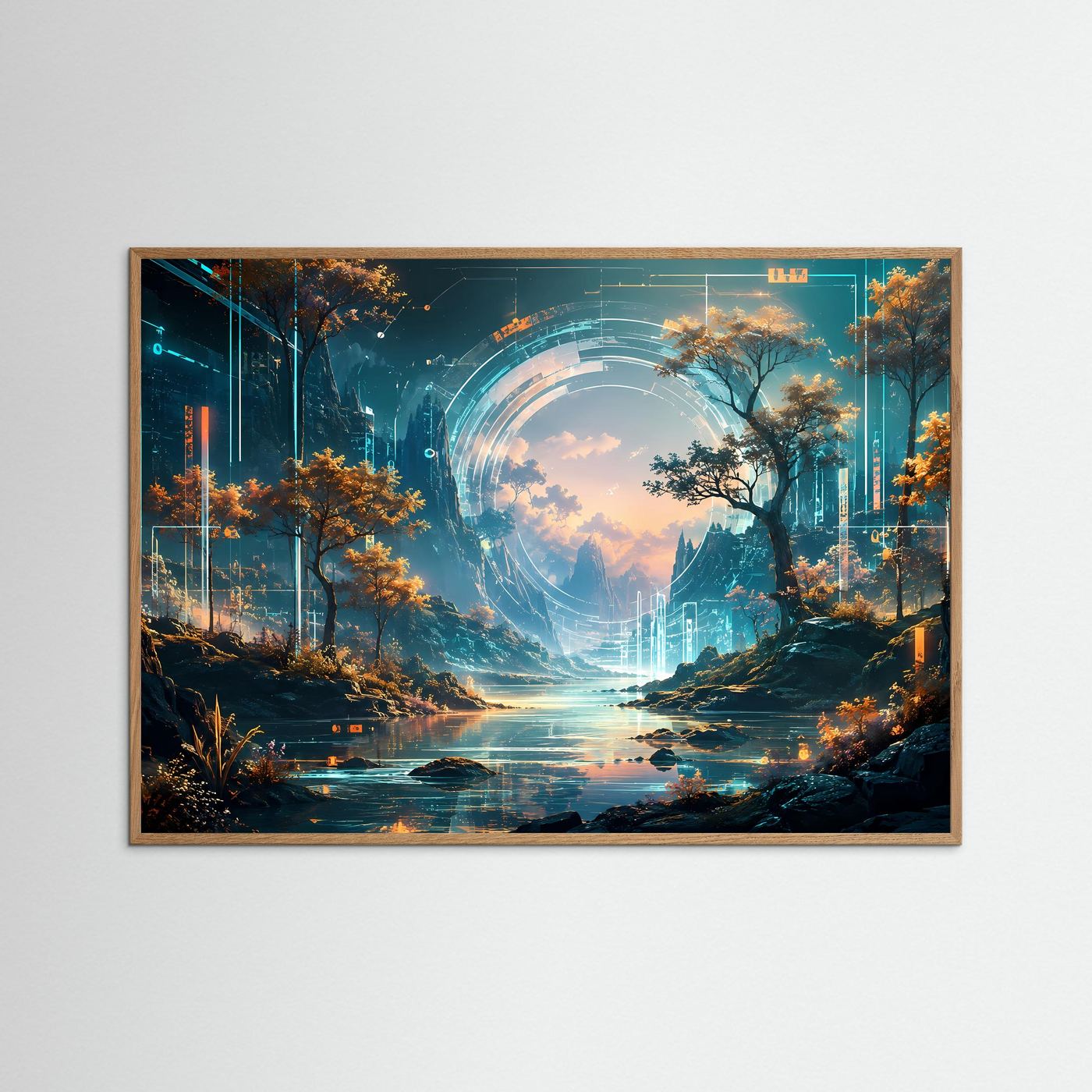 Futuristische Landschaft Poster | Sci-Fi Natur Wandkunst | Cyber Fantasy Panorama | Abstrakte Digital Art | Modernes Premium Leinwandbild