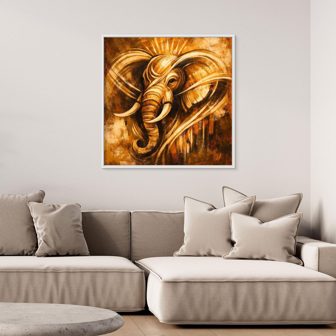 Leinwand Goldener Elefant Ganesha-Stil | Abstraktes Modern Art Tier Wandbild