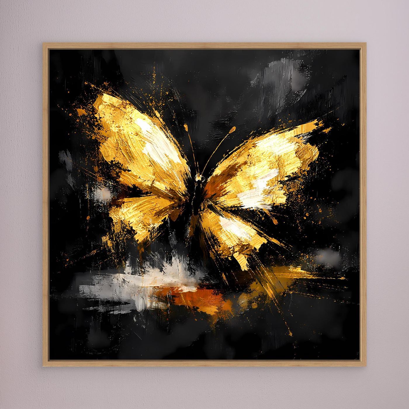 Leinwand Goldener Schmetterling Abstrakt | Modernes Insekten Wandbild Schwarz Gold