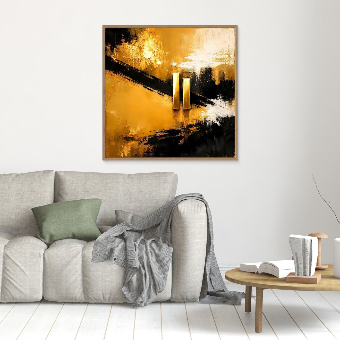 Leinwand Abstrakte Geometrie in Gold und Schwarz | Modernes Minimalistisches Wandbild