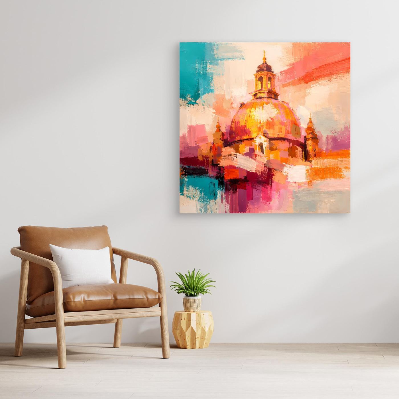 Leinwand Dresden Frauenkirche Wandbild | Abstraktes Architektur Bild Bunt