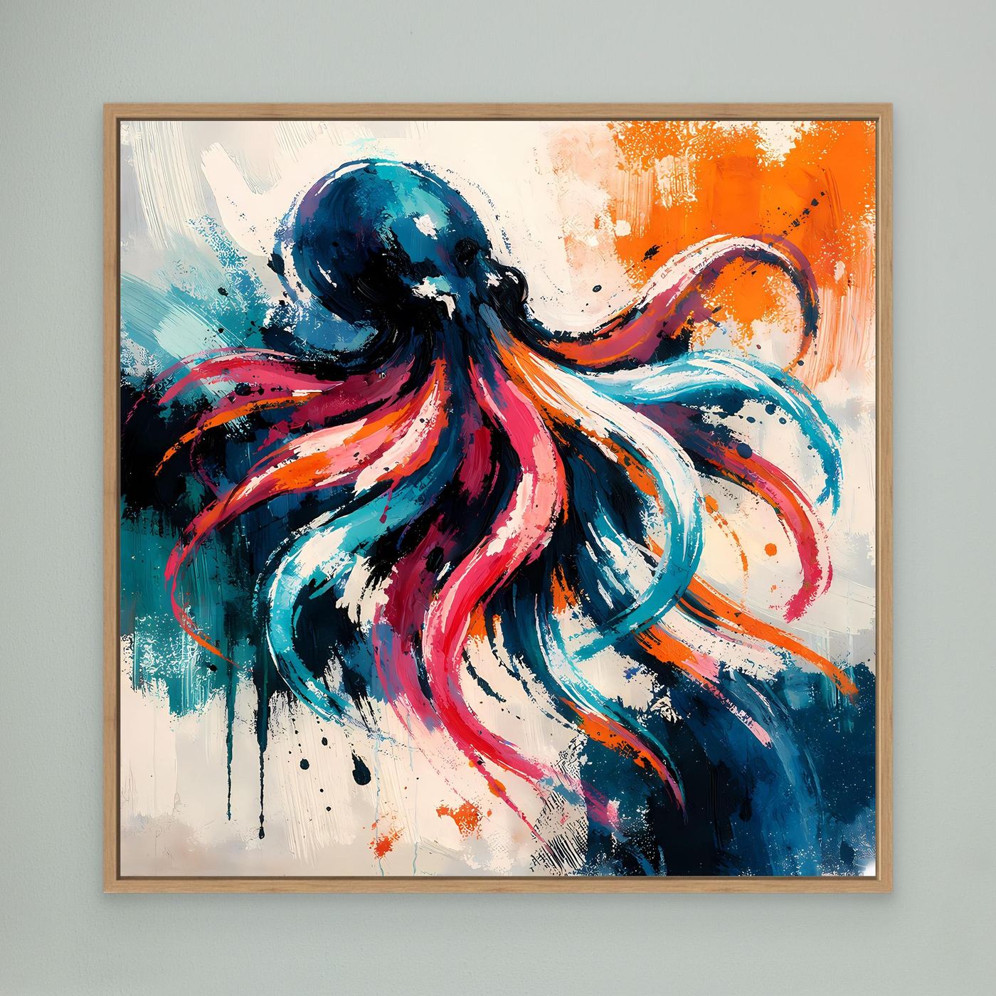 Leinwand Dynamischer Oktopus im Farbenmeer | Abstraktes Krake Wandbild