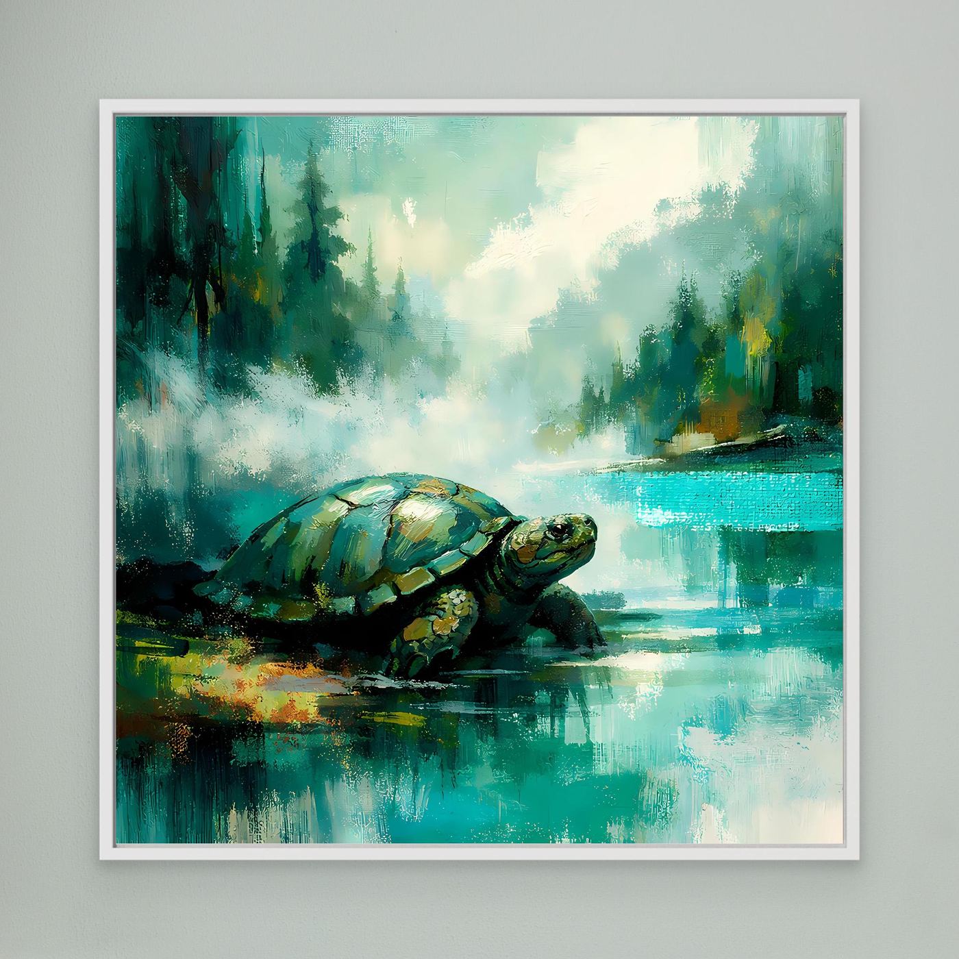 Leinwand Mystische Schildkröte am See | Abstraktes Natur & Tier Wandbild