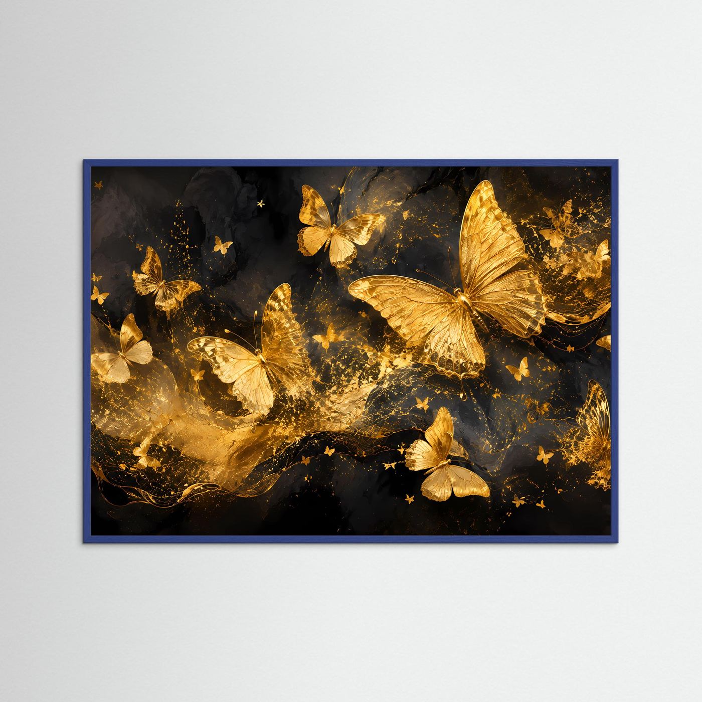 Goldene Schmetterlinge Poster | Luxuriöse Schwarz Gold Wandkunst | Elegantes Abstraktes Schmetterlingsbild | Modernes Wandbild | Premium Wall Art