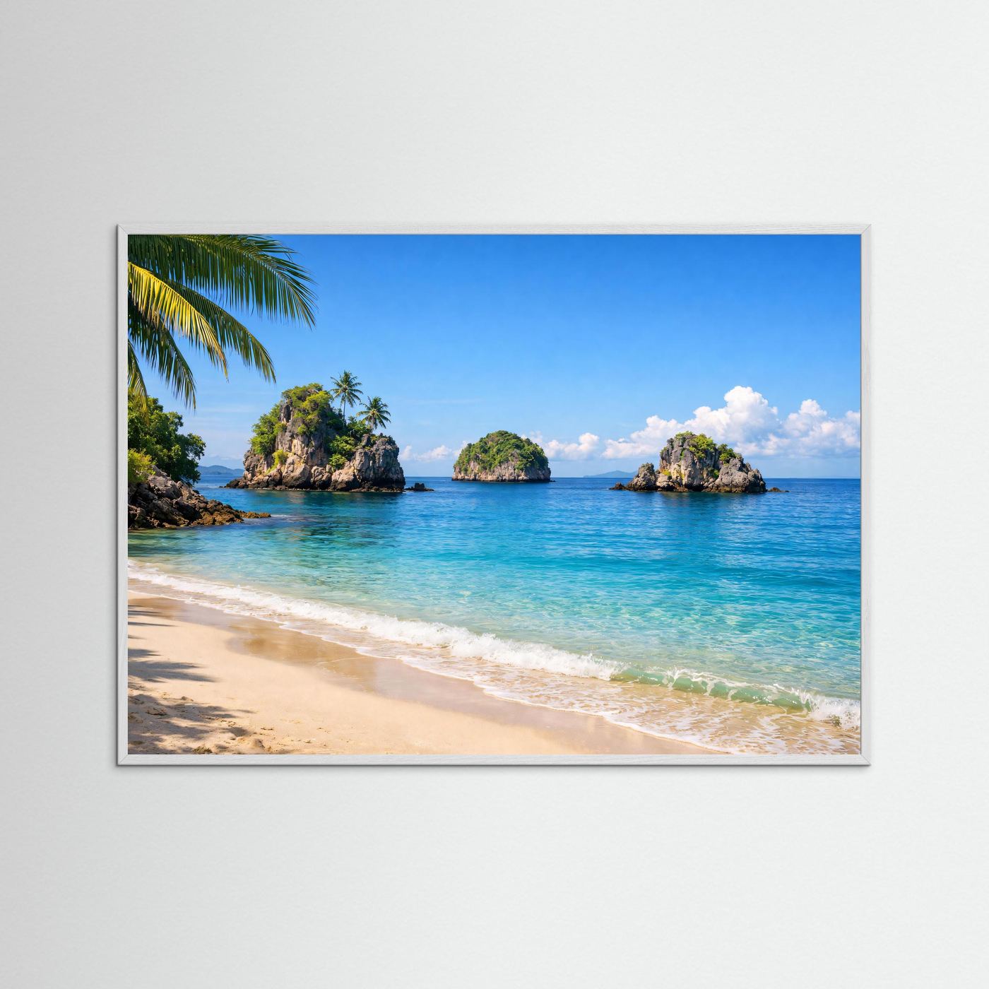 Tropischer Traumstrand mit Palmeninseln | Südsee & Ozean Poster Querformat