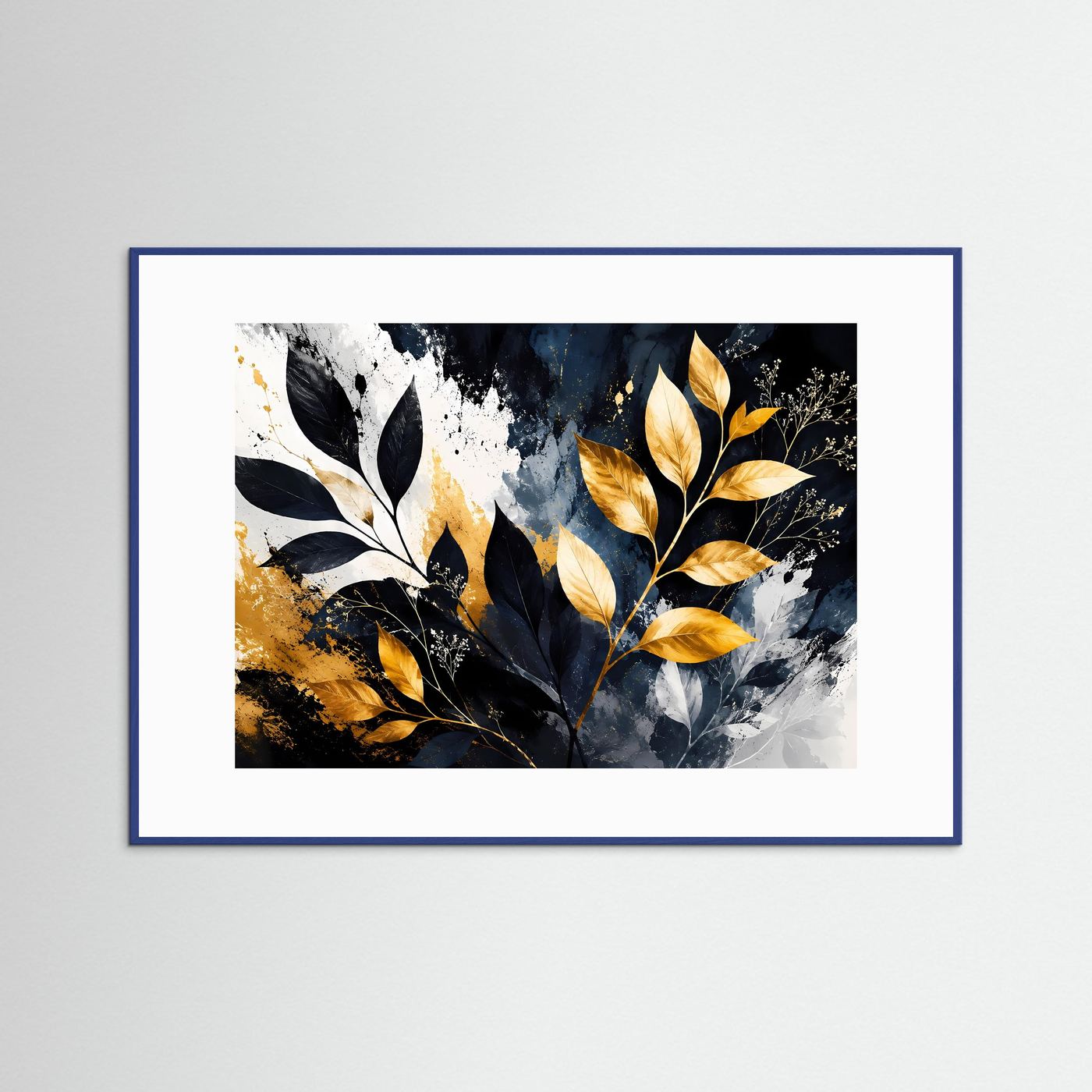 Goldene Botanische Blätter Wandbild | Schwarz Weiß Gold Pflanzen Kunst | Moderne Botanical Wall Art | Luxus Leinwand Poster | Elegante Natur Deko