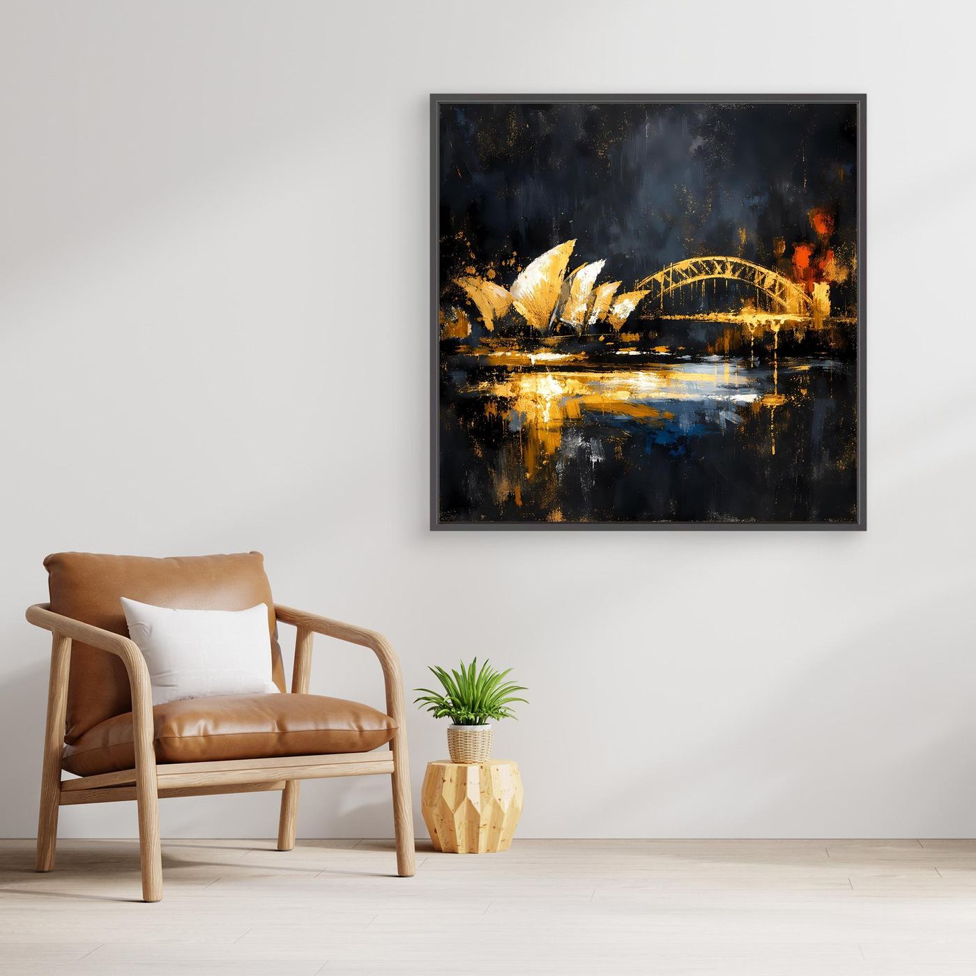Leinwand Goldene Skyline von Sydney bei Nacht | Modernes Australien Wandbild