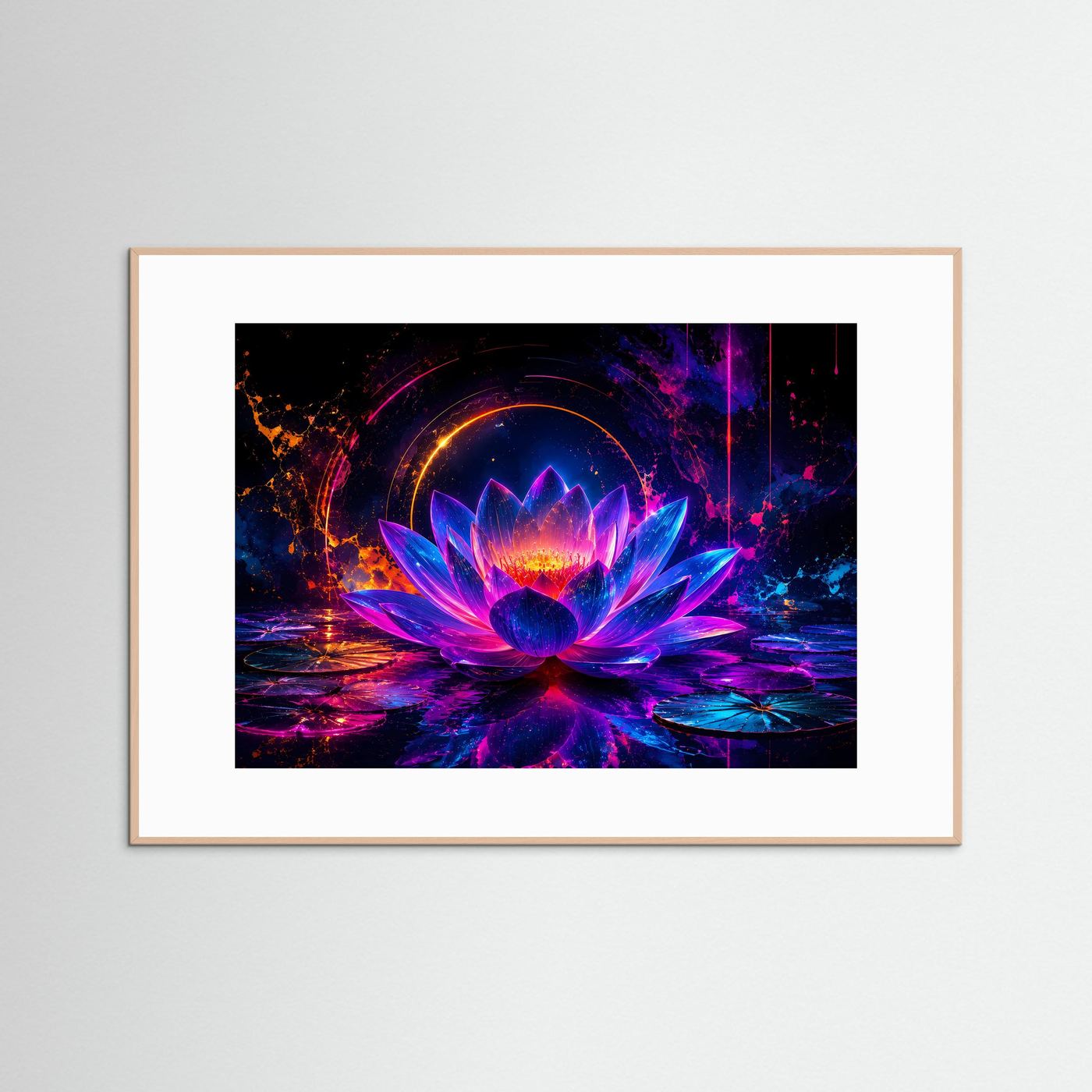 Leuchtender Lotus in Neonfarben | Abstrakte Lotusblume in Pink, Blau & Violett