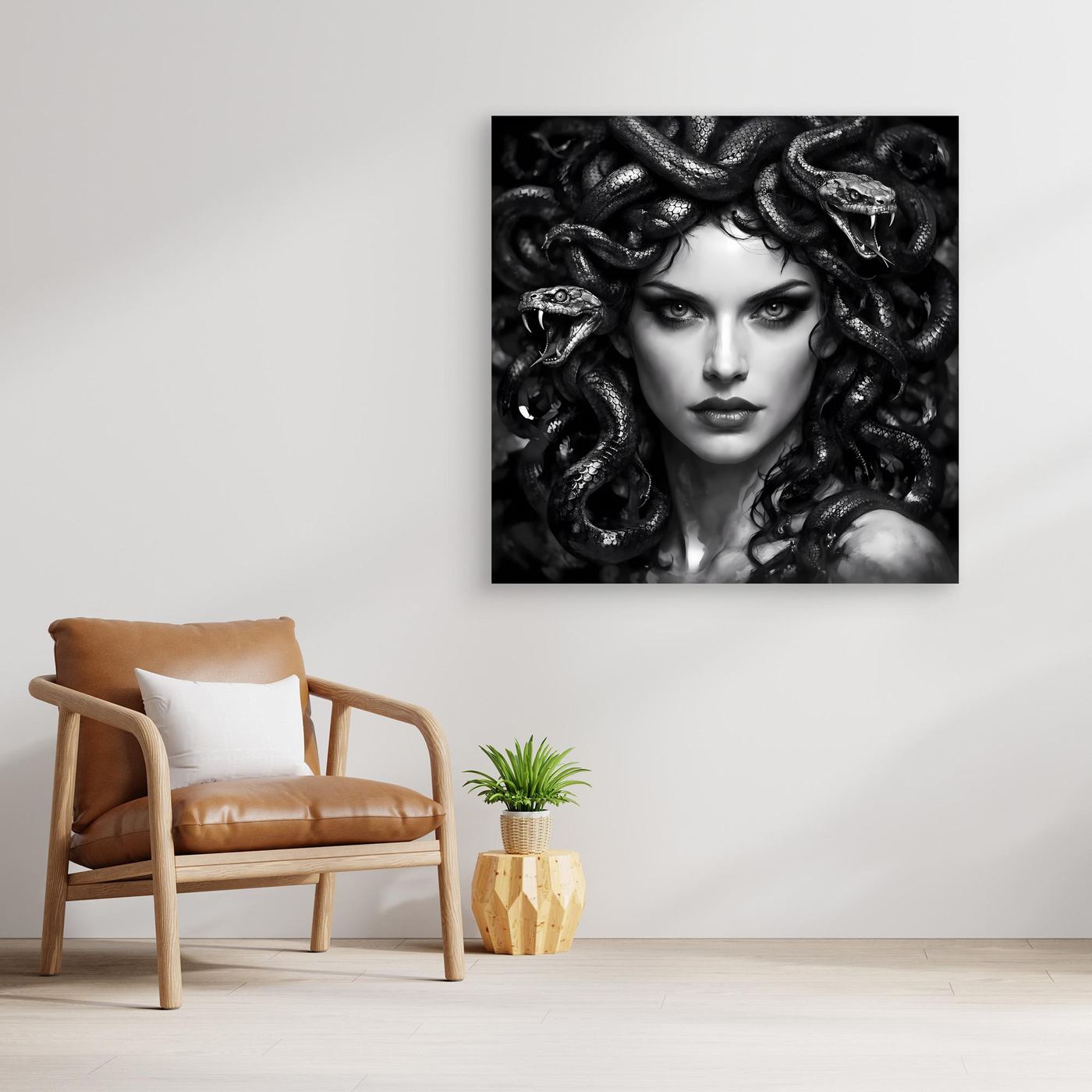 Leinwand Mystische Medusa im Schlangenkleid | Düsteres Mythologie Wandbild