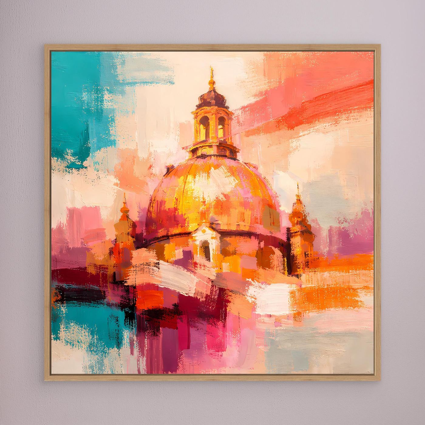 Leinwand Dresden Frauenkirche Wandbild | Abstraktes Architektur Bild Bunt