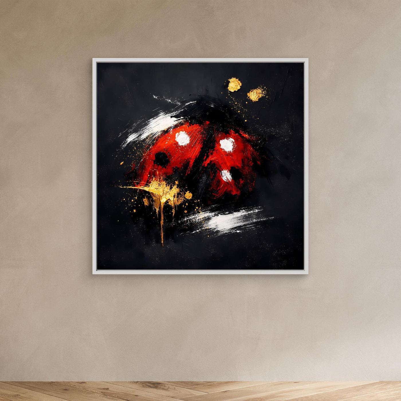 Leinwand Abstrakter Marienkäfer in Rot und Gold | Modernes Tier Wandbild