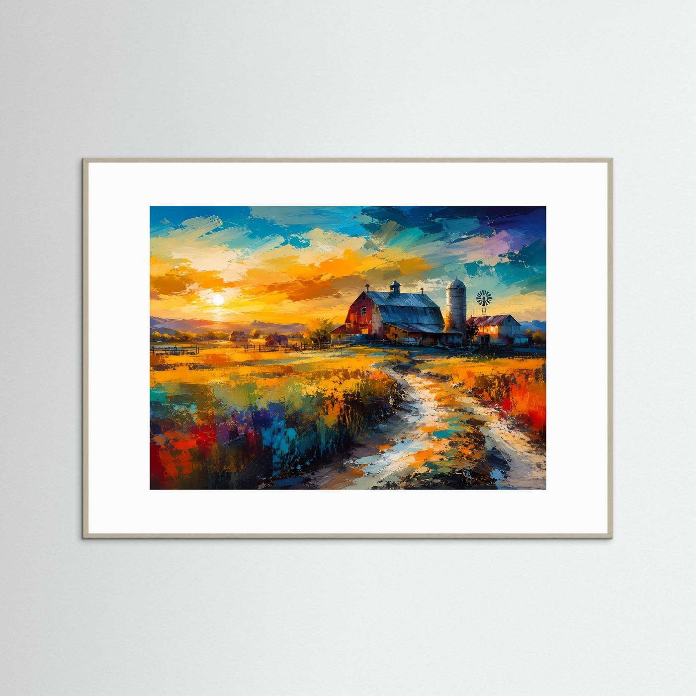 Goldener Sonnenuntergang auf der Farm | Ländliches Panorama & Kunstdruck Querformat