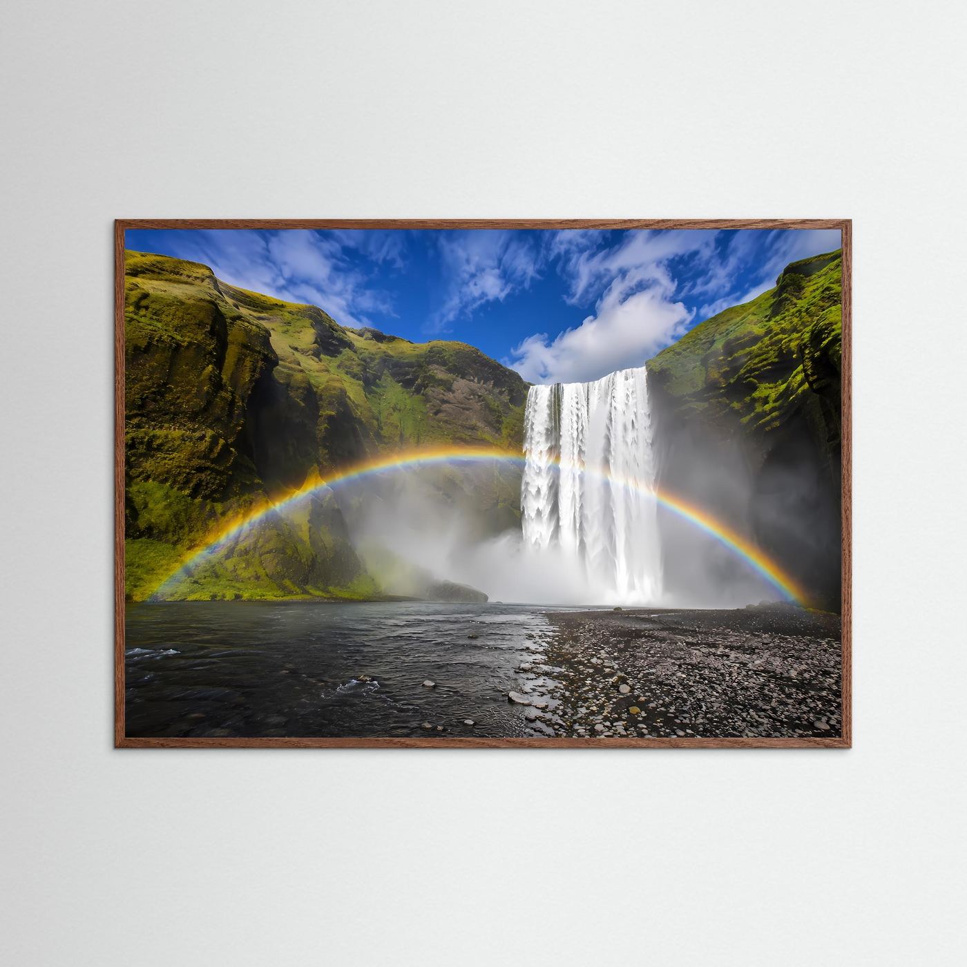 Majestätischer Wasserfall mit Regenbogen | Island Natur-Poster & Querformat Wandbild