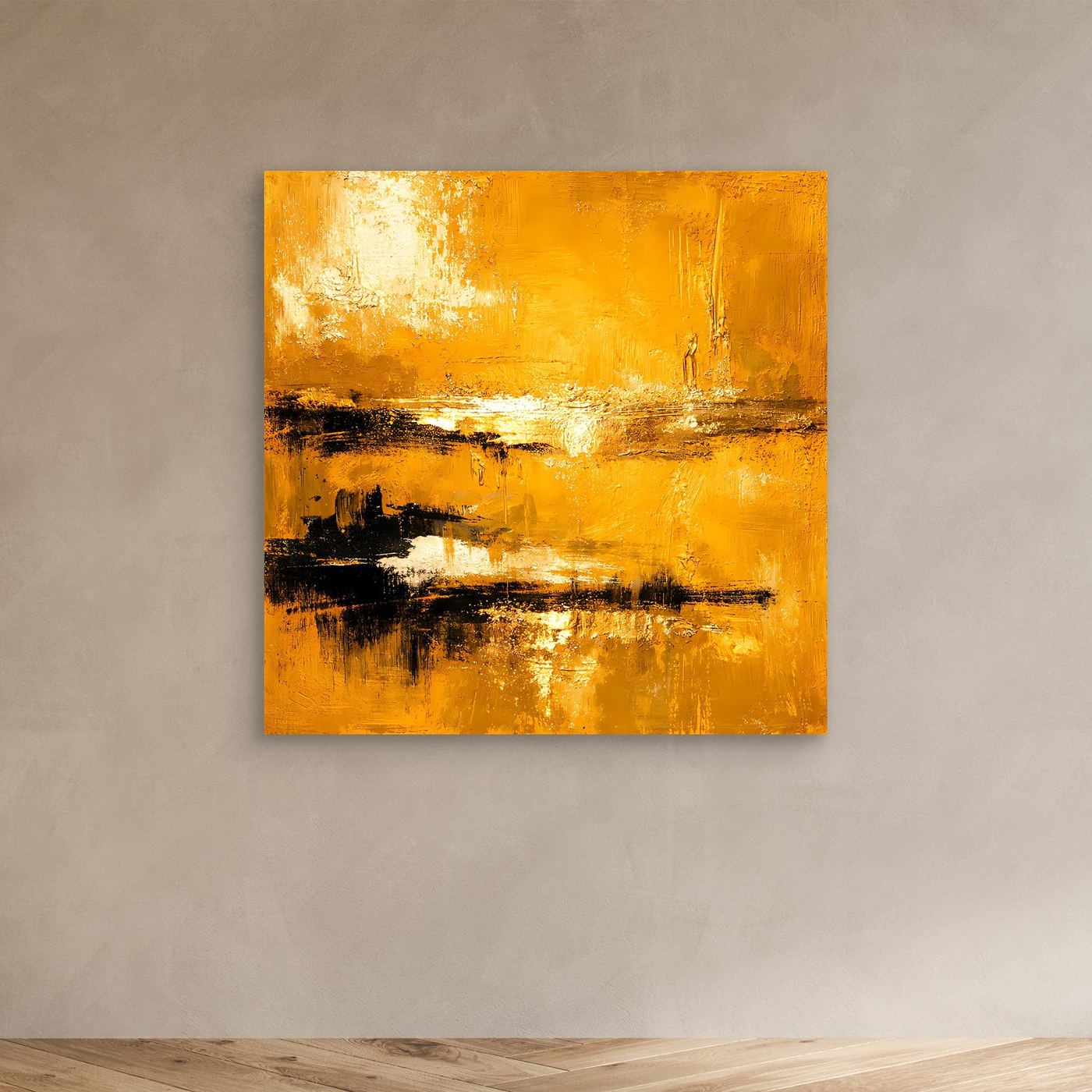 Leinwand Abstrakte Goldlandschaft am See | Modernes Elegantes Horizont Wandbild