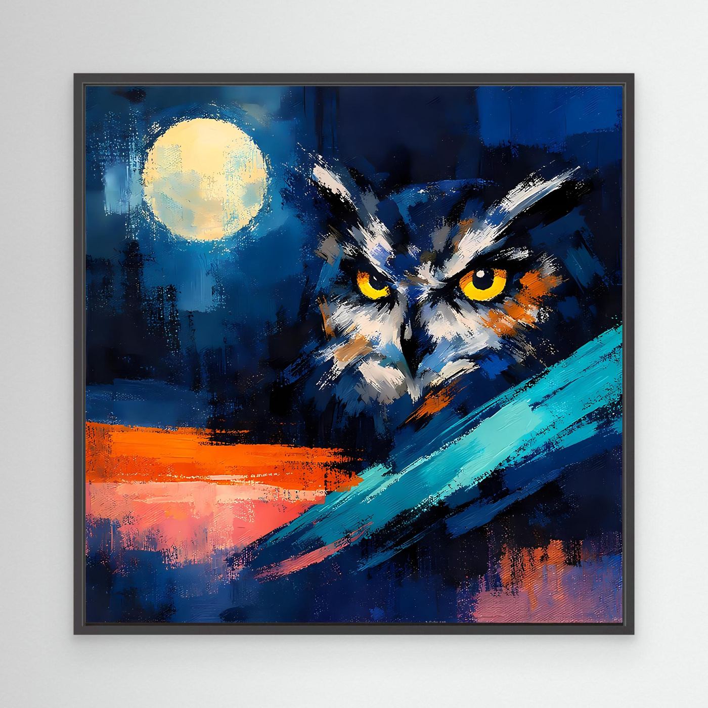 Premium Leinwand Mystische Eule bei Vollmond | Abstraktes Kunst Poster Modernes Nacht Wandbild