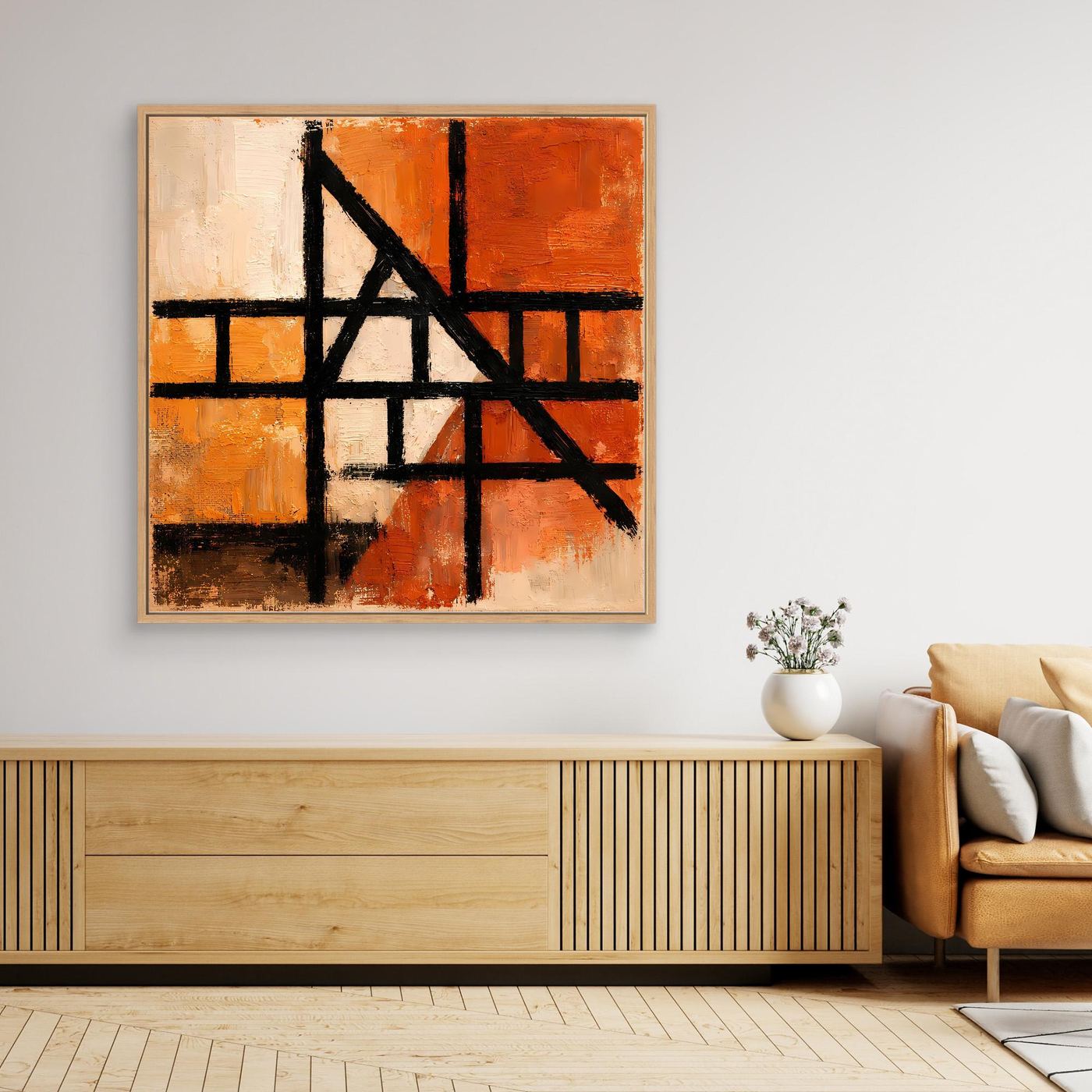 Leinwand Geometrische Linien auf Terrakotta | Abstraktes Modernes Wandbild
